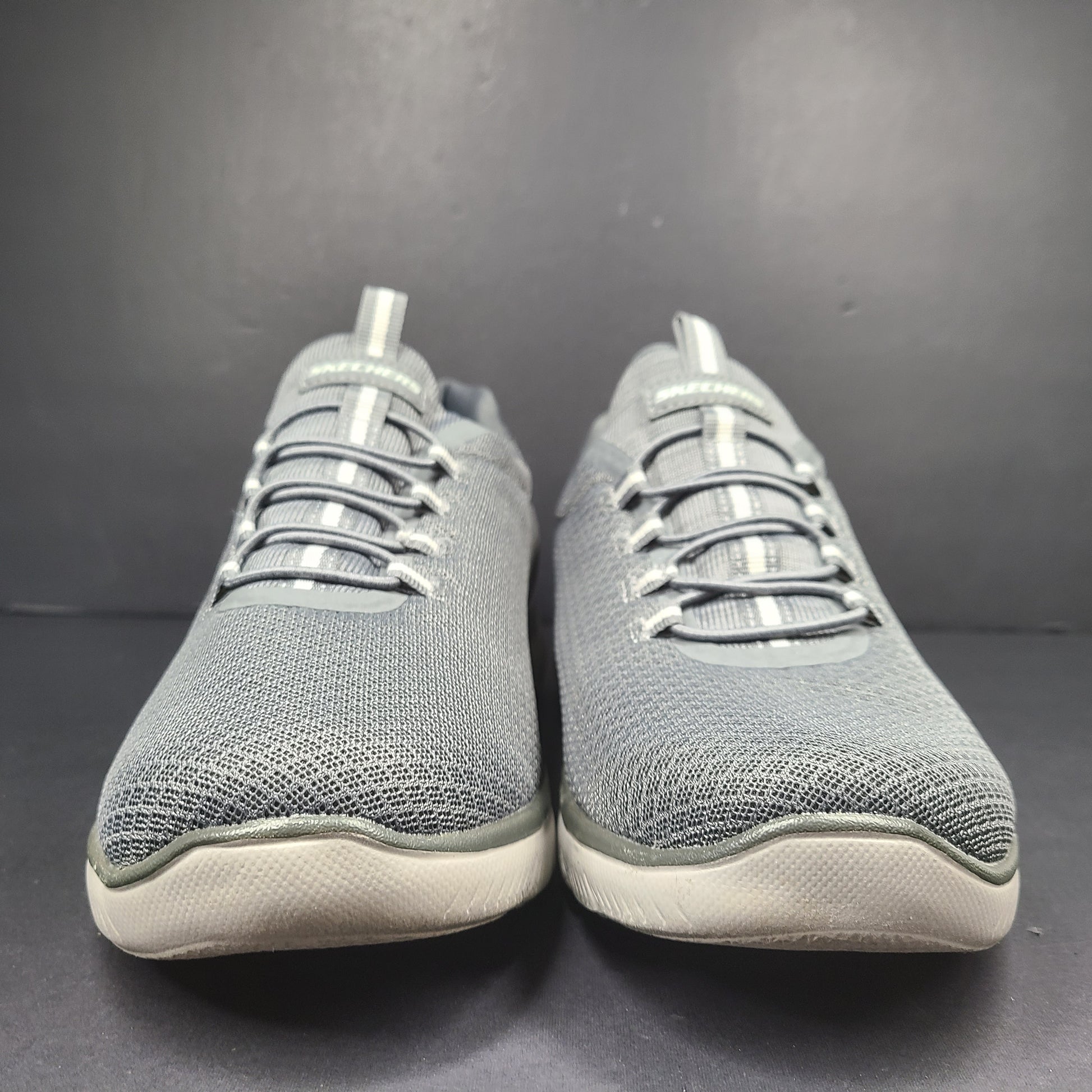 A pair of men's Skechers Wide Fit Memory Foam Charcoal Sneakers