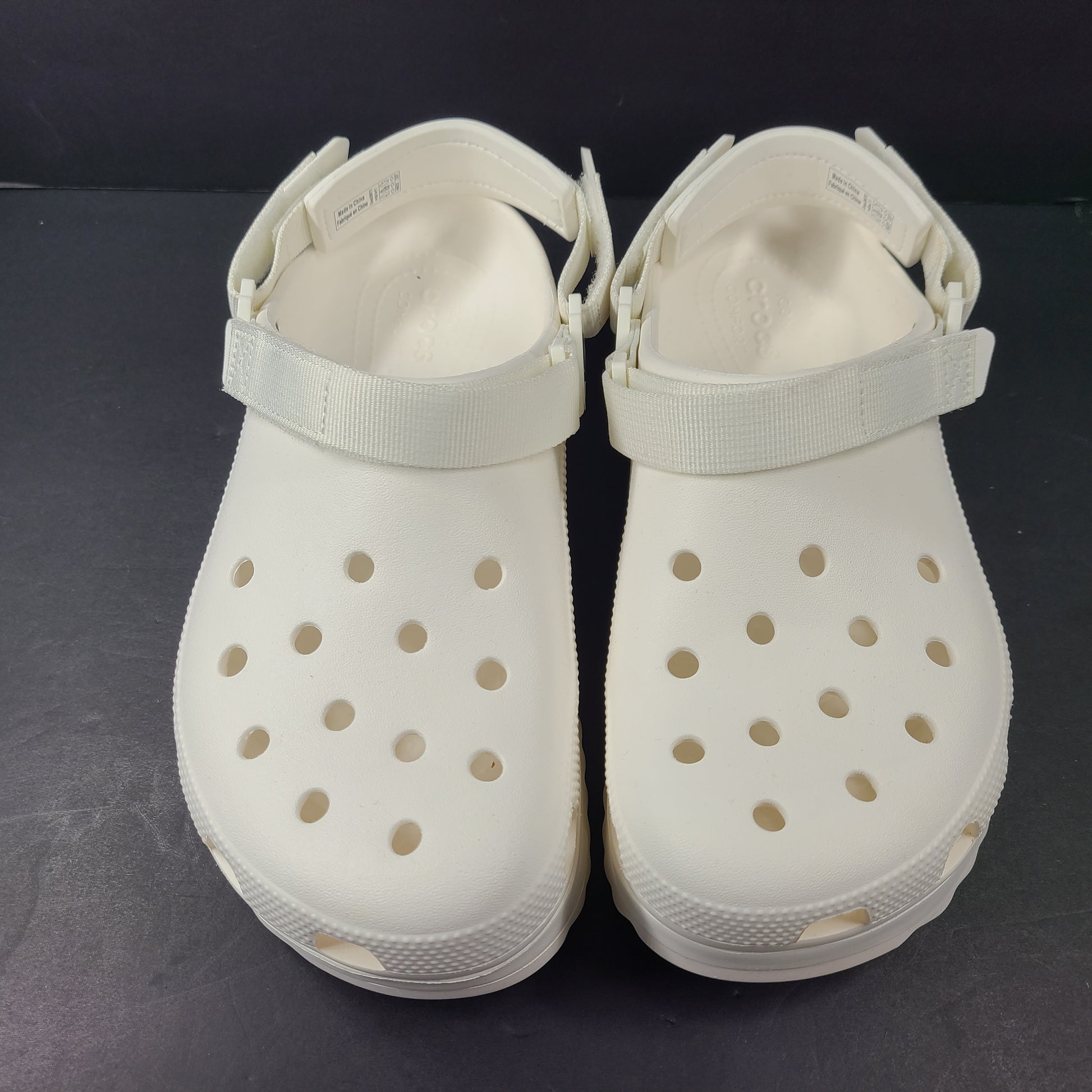 A pair of white Crocs Classic Platform Clogs