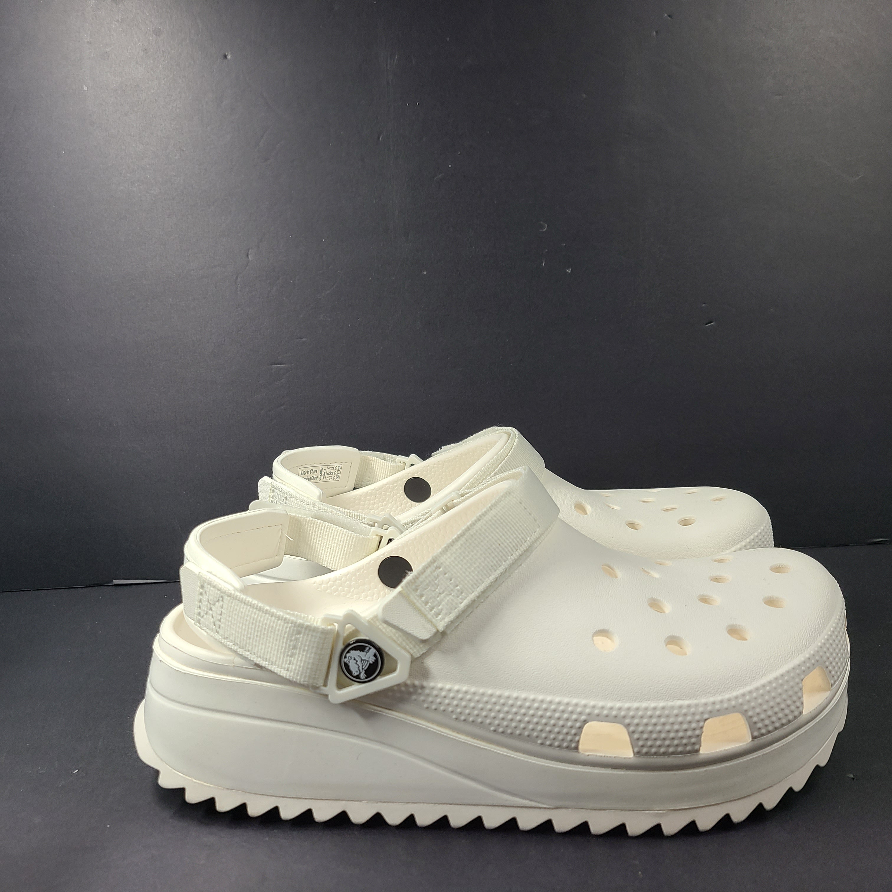 A pair of white Crocs Classic Platform Clogs