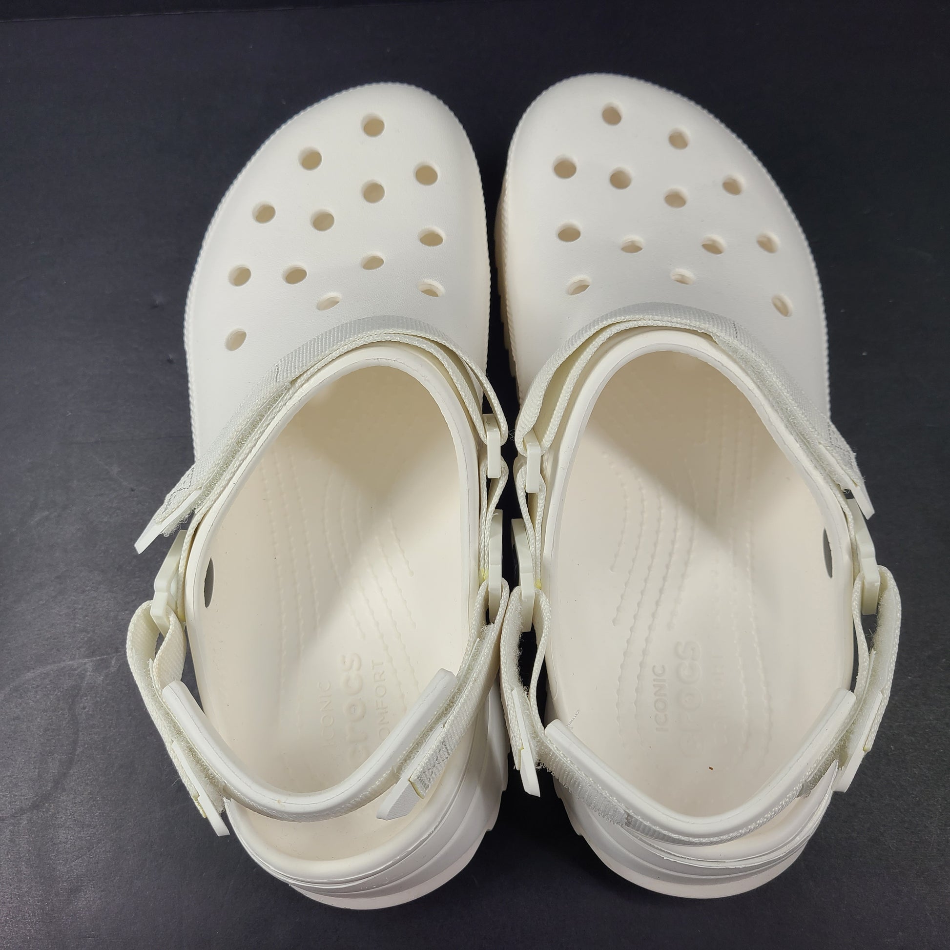 A pair of white Crocs Classic Platform Clogs