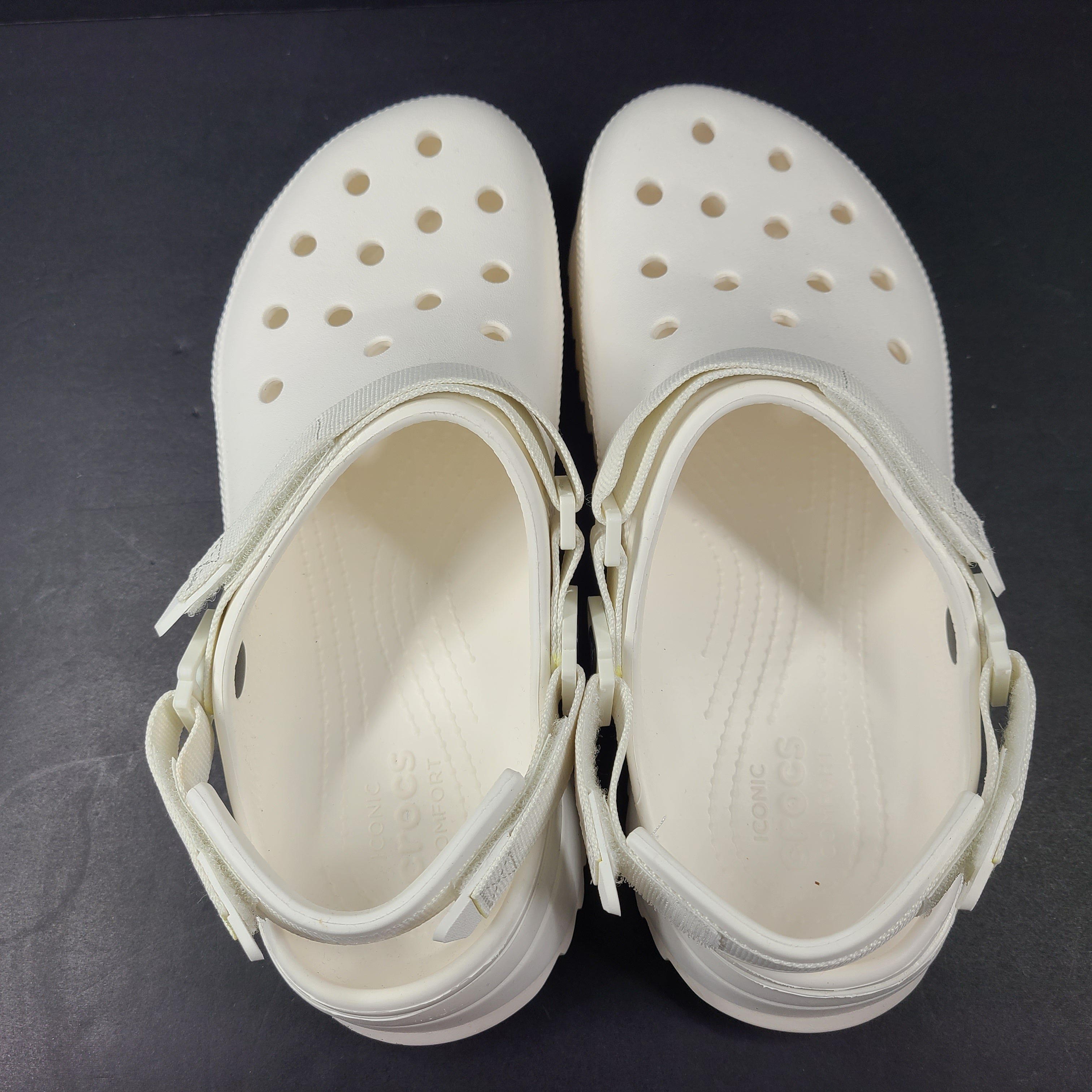 A pair of white Crocs Classic Platform Clogs