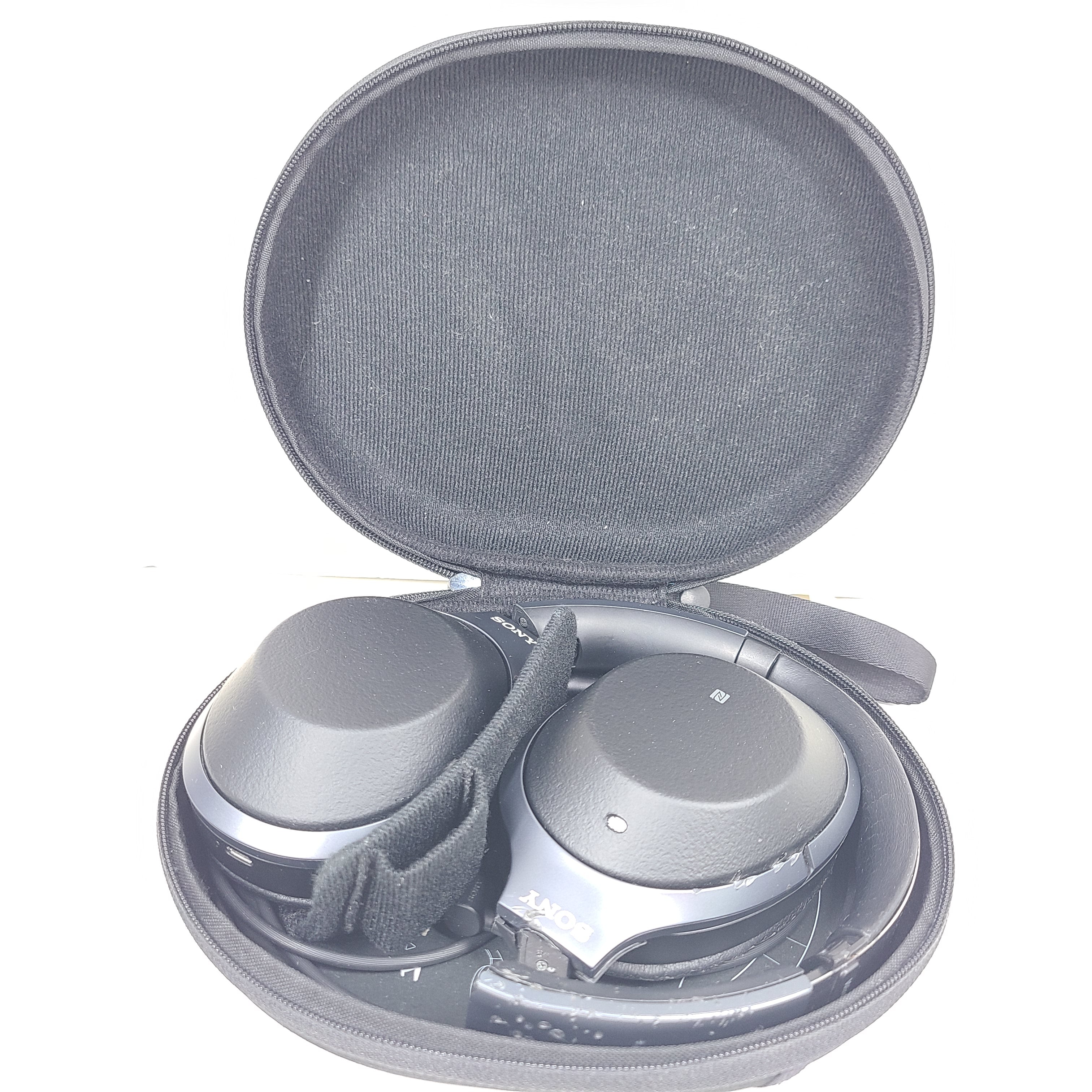 Black Sony WH-H900N wireless noise-cancelling headphones with cushioned ear pads and headband design.