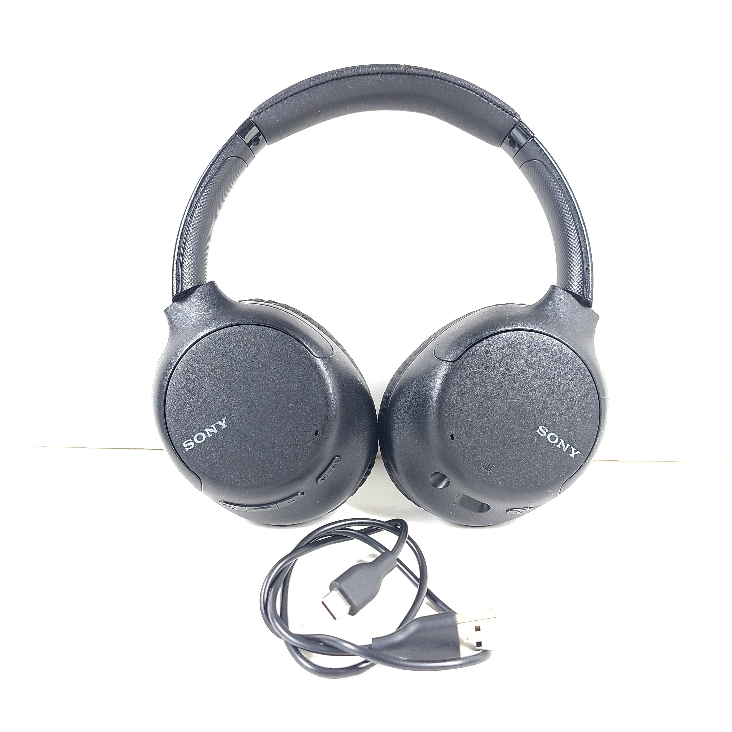 Black Sony WH-CH710N wireless over-ear headphones with active noise cancellation and USB-C charging.