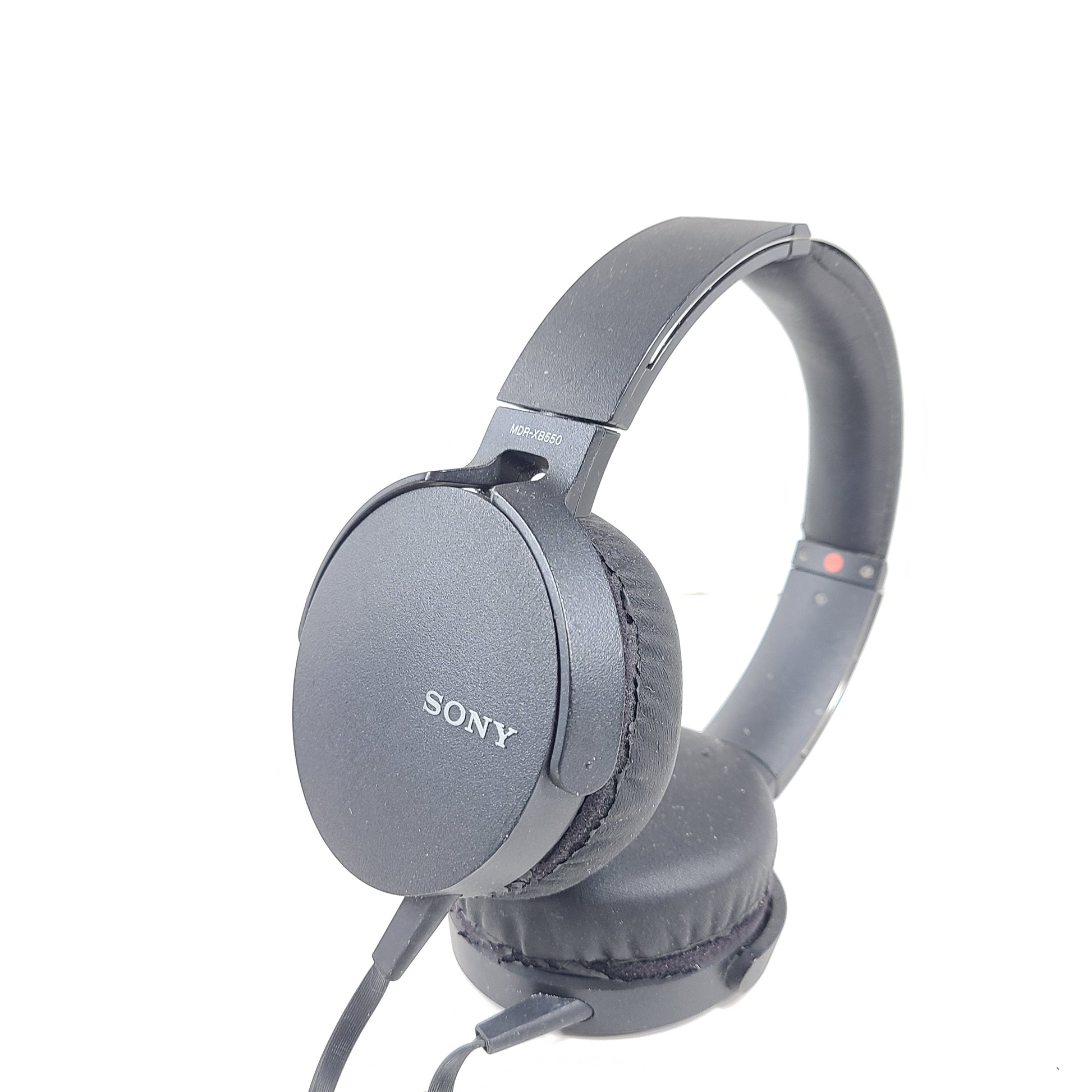 Sony MDR-XB550 wired on-ear headphones in black with cushioned headband and attached audio cable.