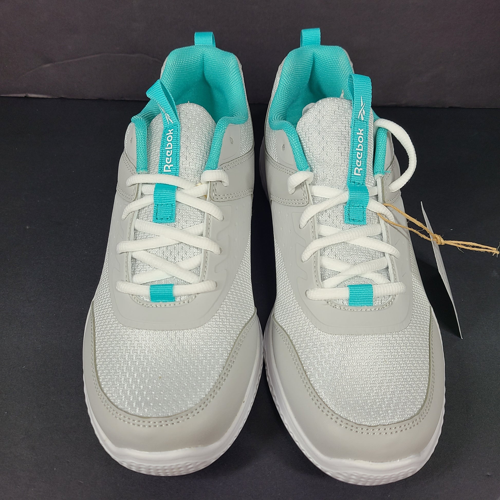New Reebok Rush Runner 4.0 in white and teal, two pairs in US sizes 5.5 and 7.