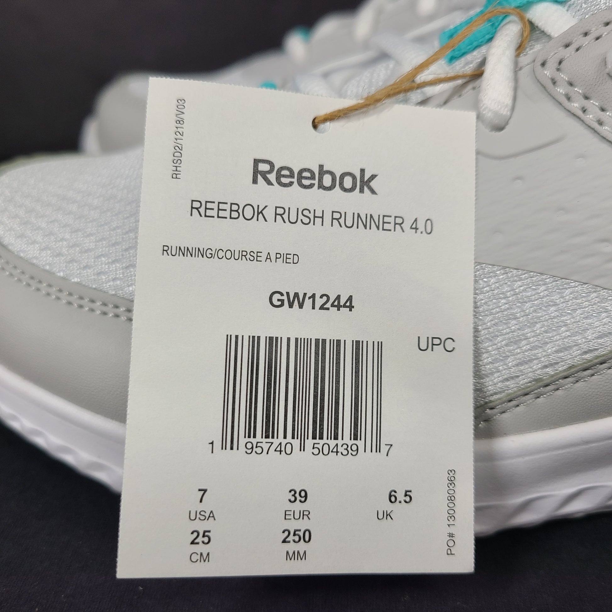 New Reebok Rush Runner 4.0 in white and teal, two pairs in US sizes 5.5 and 7.