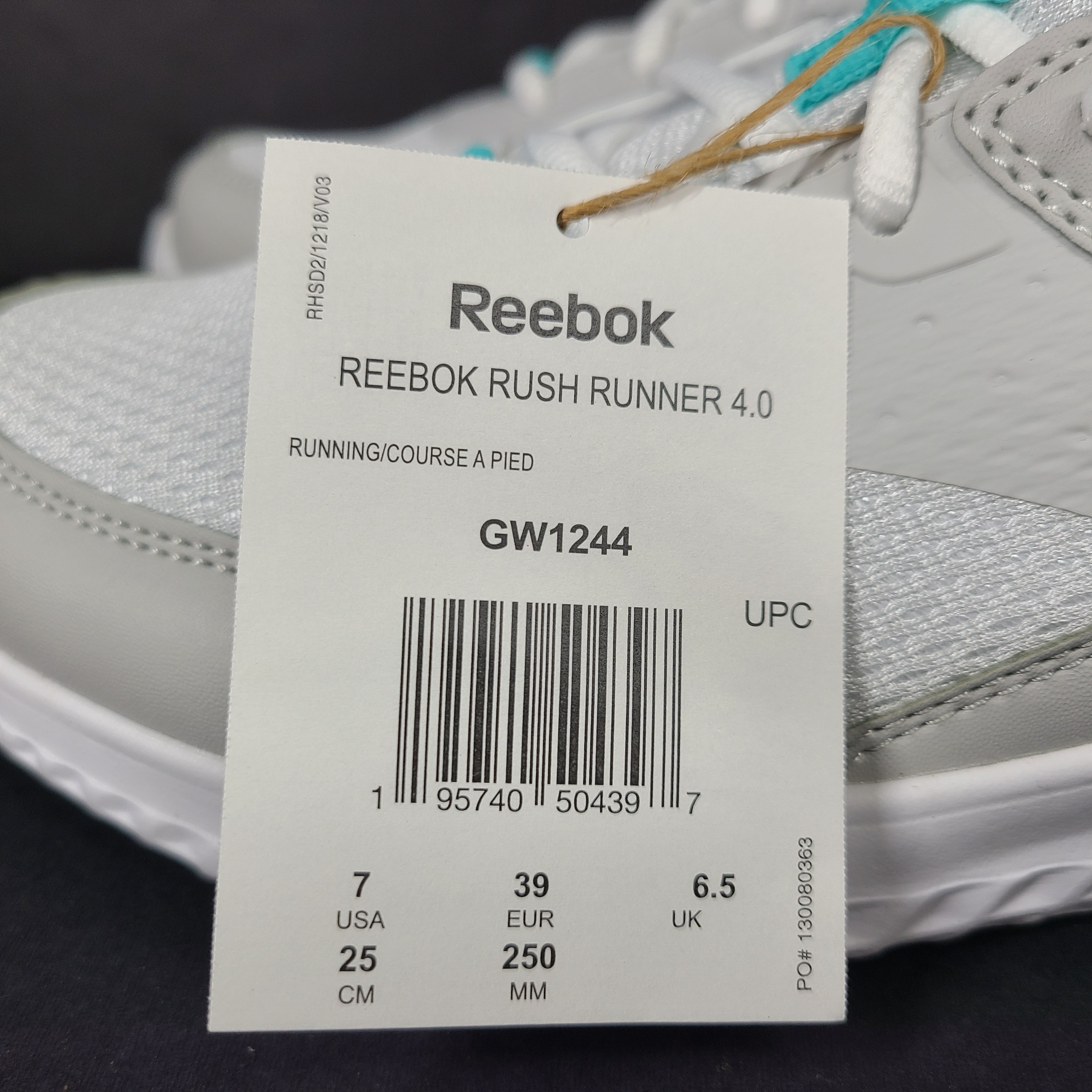 New Reebok Rush Runner 4.0 in white and teal, two pairs in US sizes 5.5 and 7.