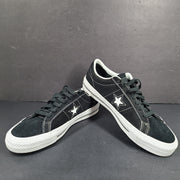 Black and white Converse One Star Pro OX low-top skate shoes in leather with textile lining and a rubber outsole.