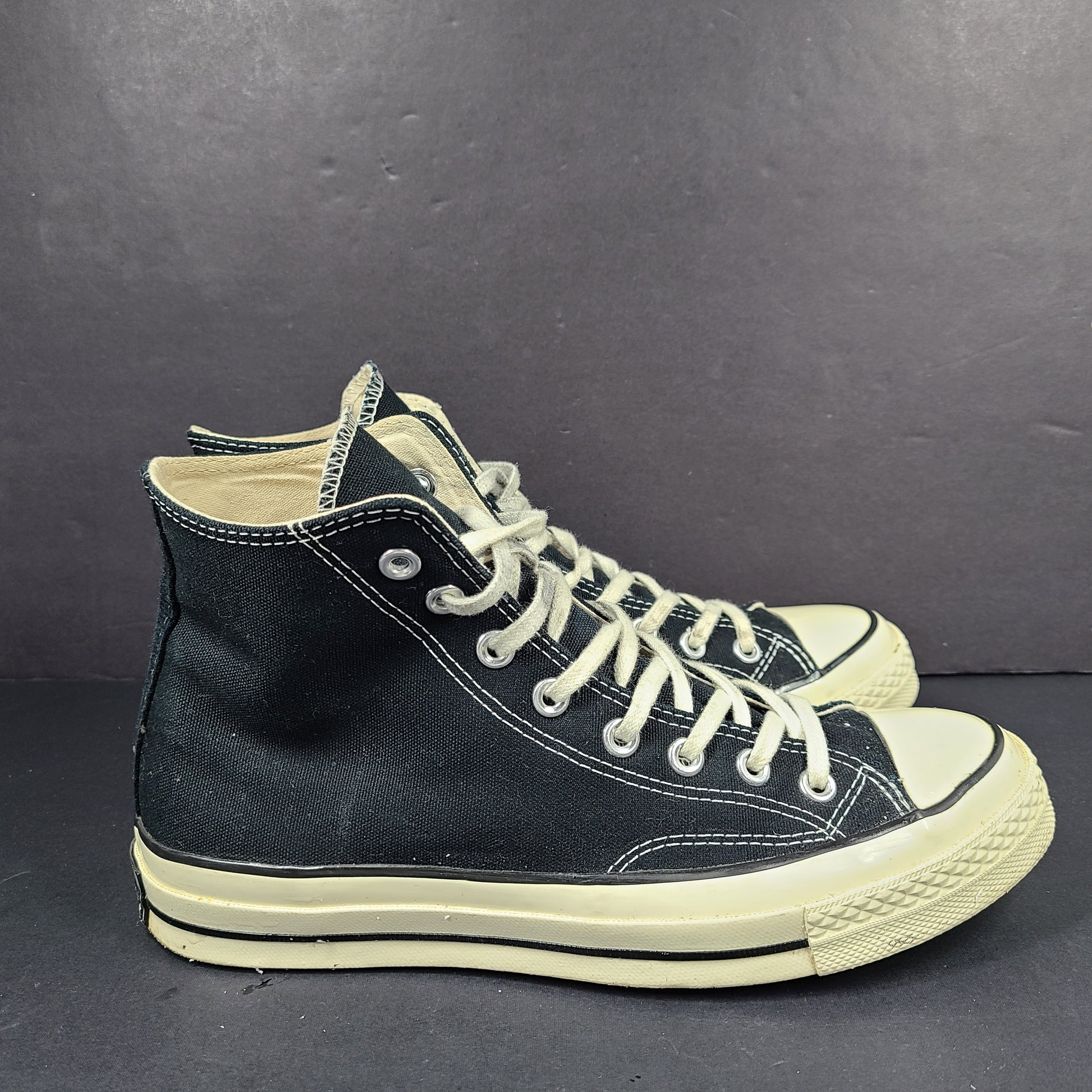 Classic black Converse Chuck Taylor All Star high-top sneakers with white rubber sole and ankle patch.