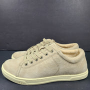 Beige UGG Tomi suede low-top sneakers in US size 7.5 designed for casual comfort.