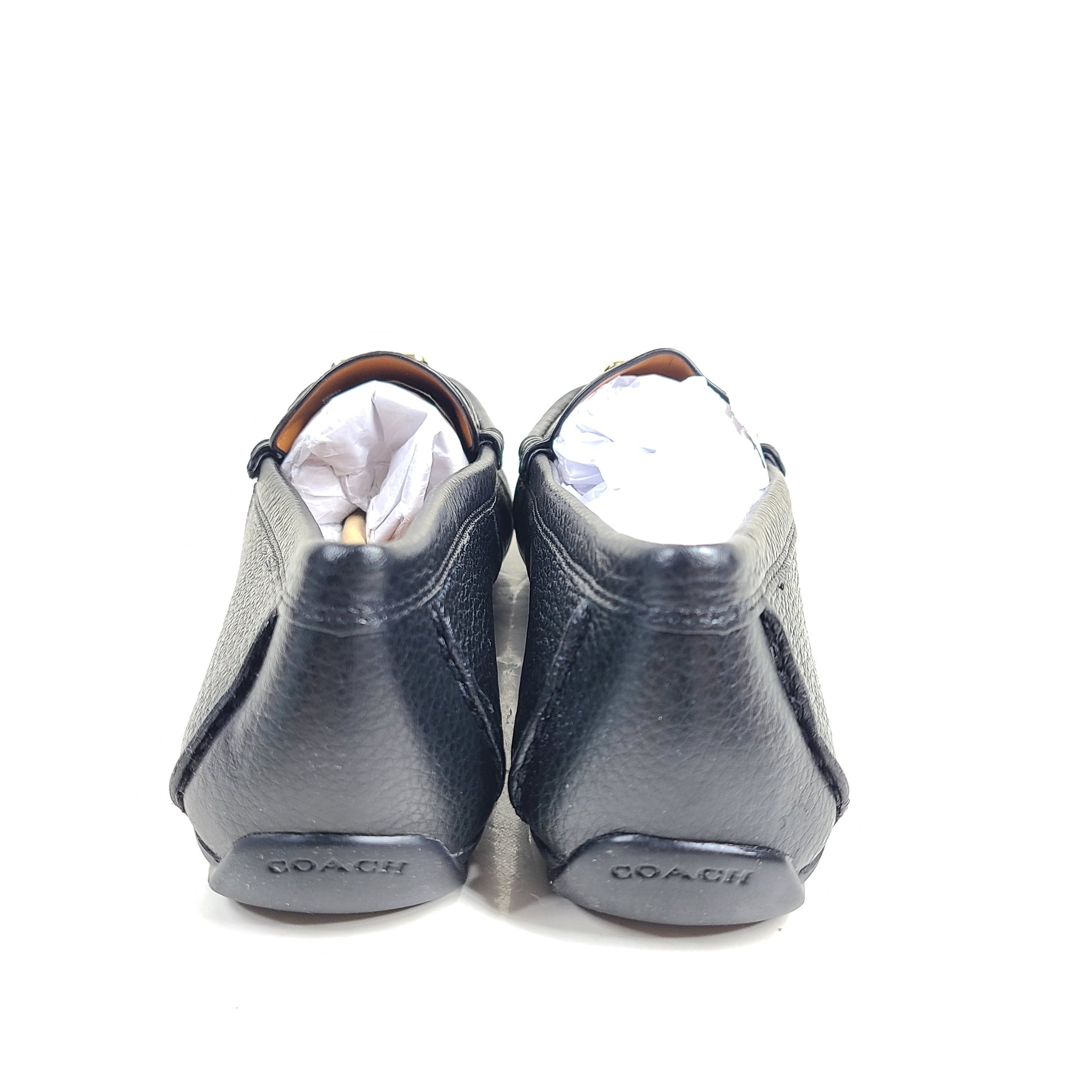 Black leather Mona Driver loafers in women's size 8B with a low-profile rubber outsole.