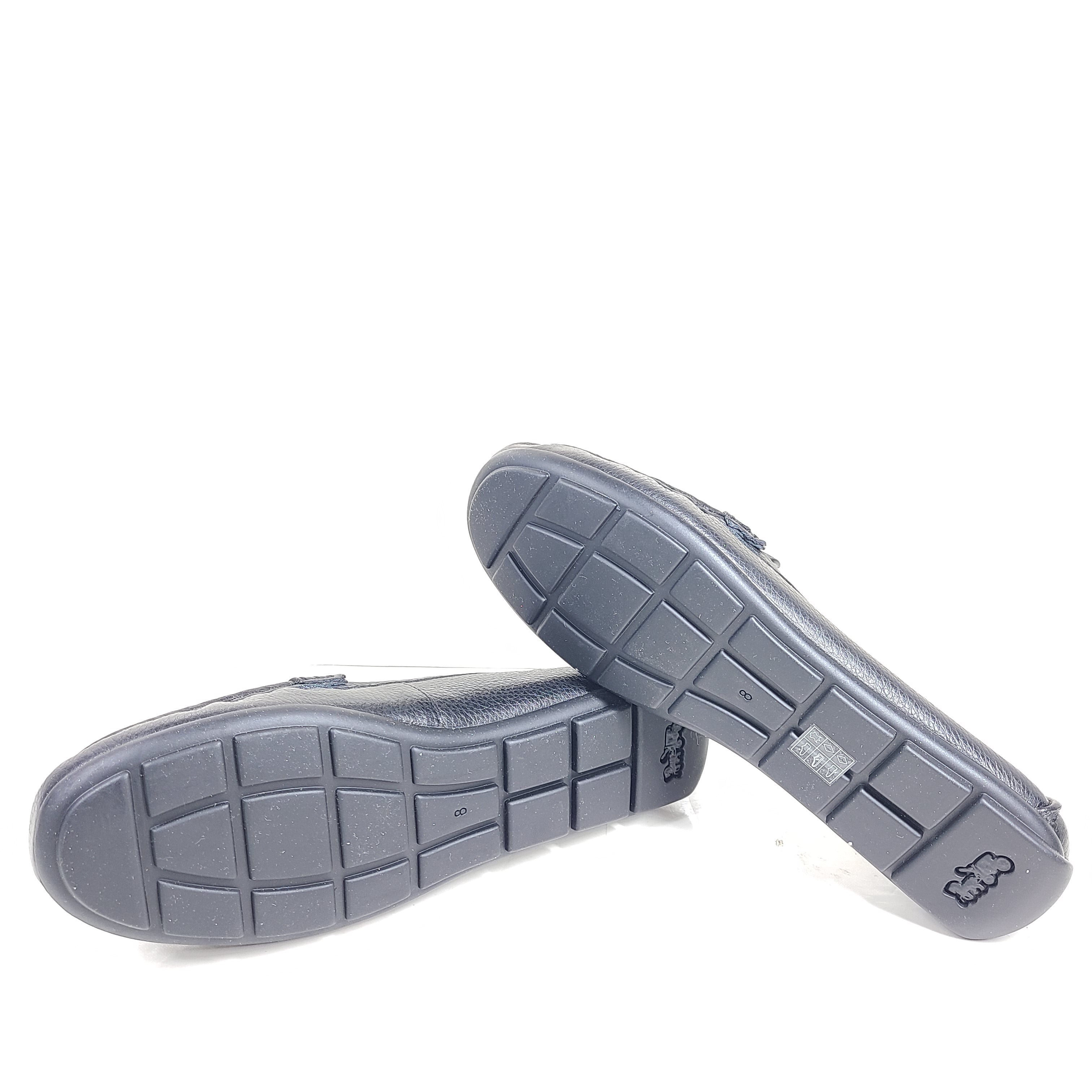 Black leather Mona Driver loafers in women's size 8B with a low-profile rubber outsole.