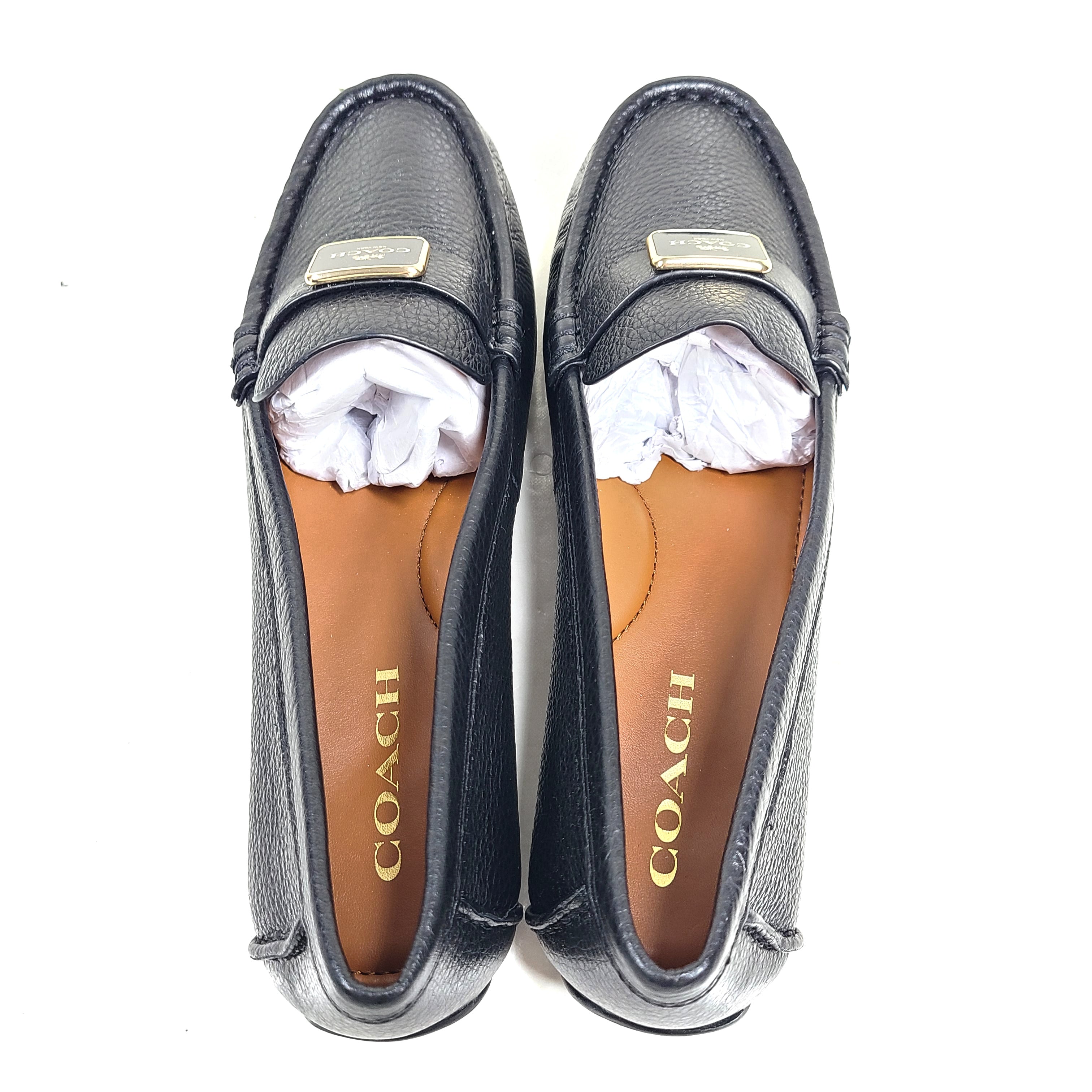 Black leather Mona Driver loafers in women's size 8B with a low-profile rubber outsole.