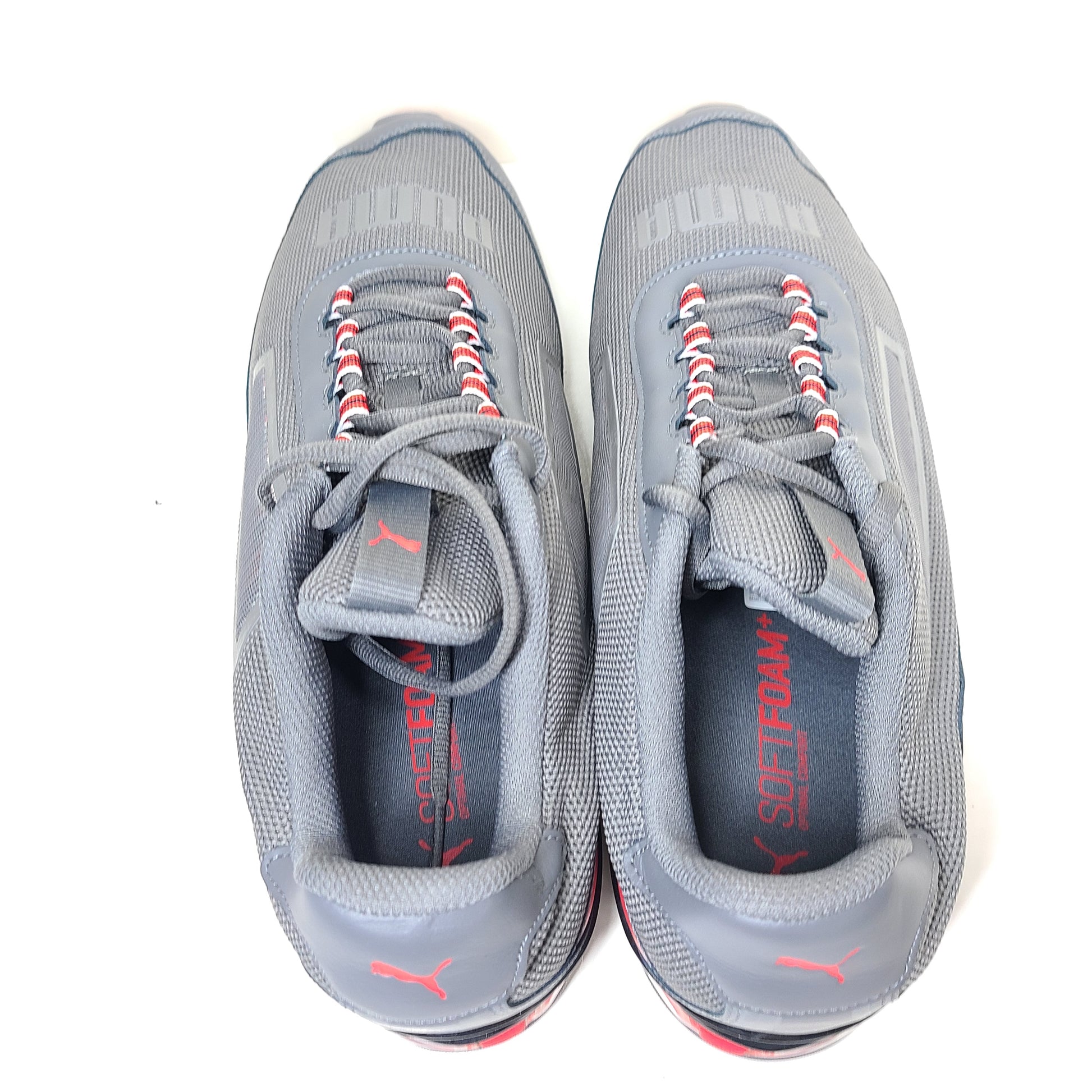 Grey and red Puma Cell Regulate NX sneakers with Soft Foam+ cushioning and an athletic profile.