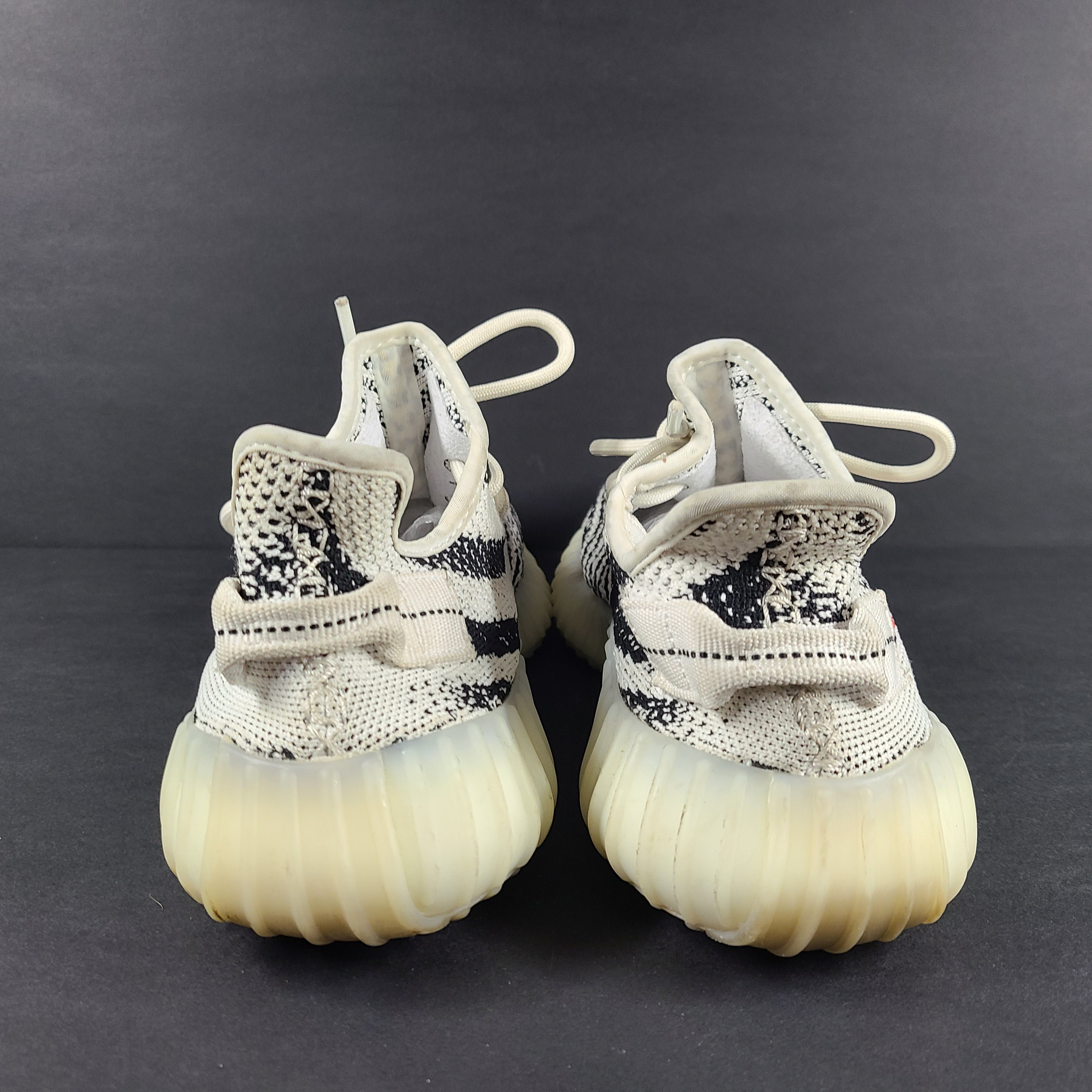 Adidas Yeezy Boost 350 V2 Zebra in white and black with red SPLY-350 branding, US size 6.