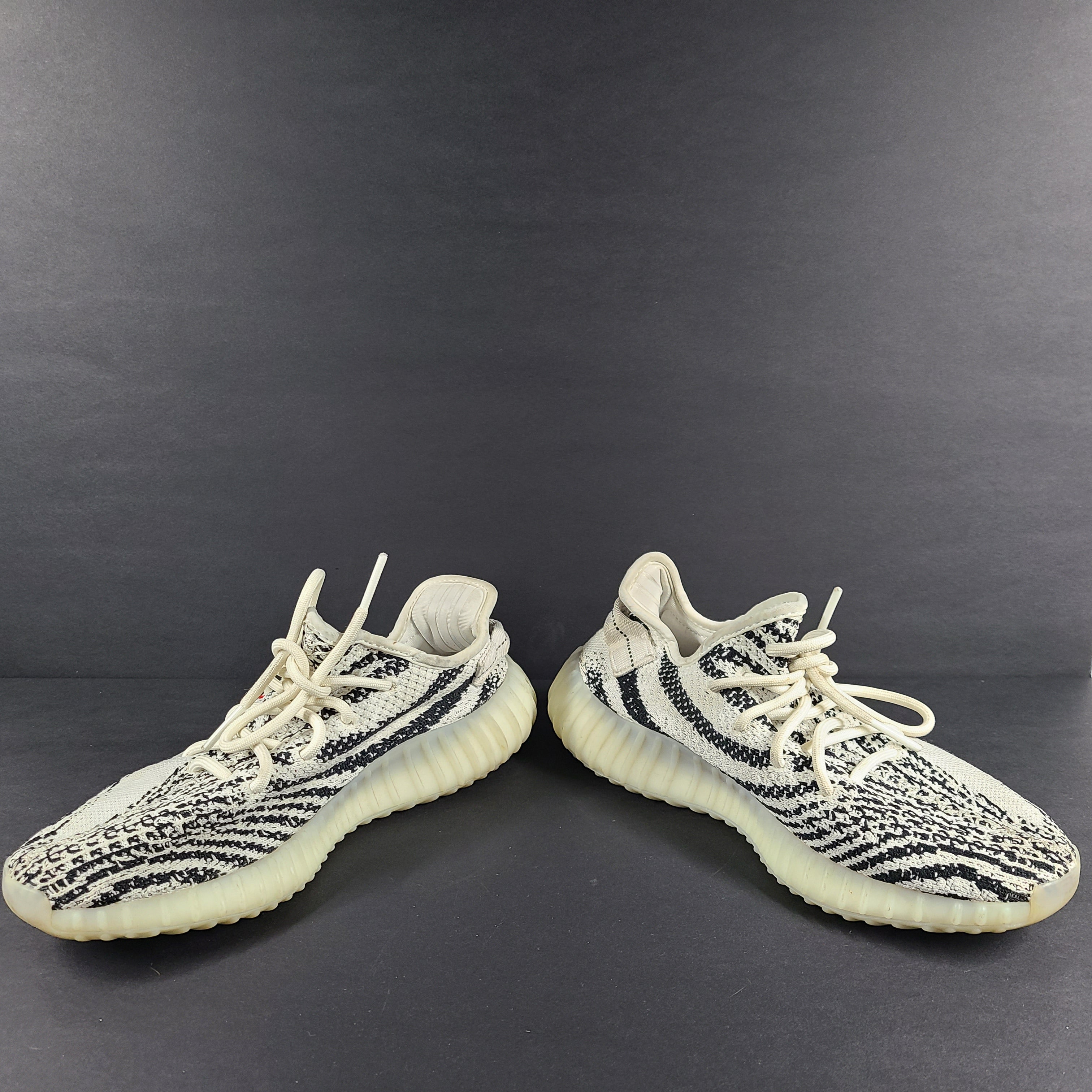 Adidas Yeezy Boost 350 V2 Zebra in white and black with red SPLY-350 branding, US size 6.