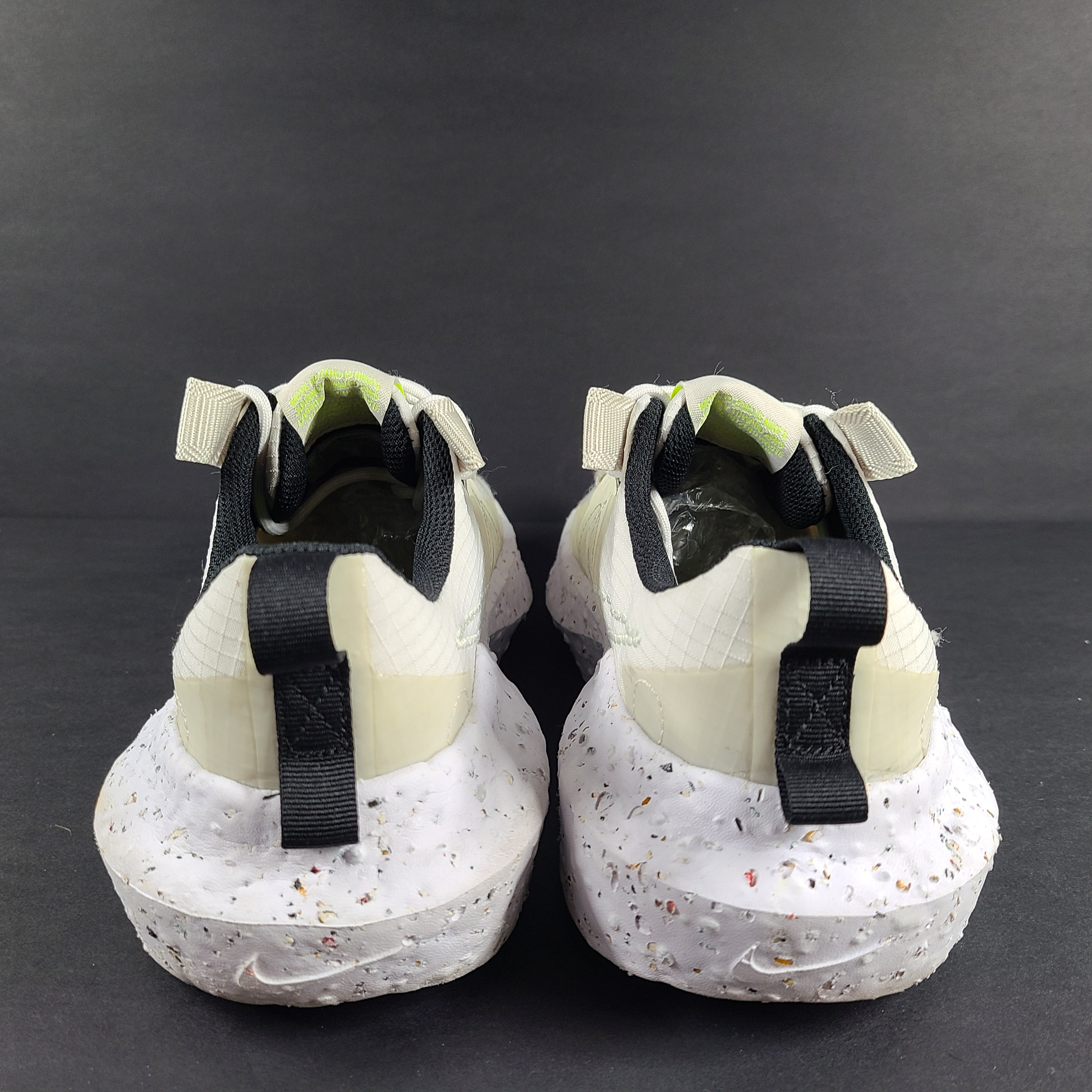 Nike Crater Impact SE in beige, black and neon green, size US 9, made in Indonesia.