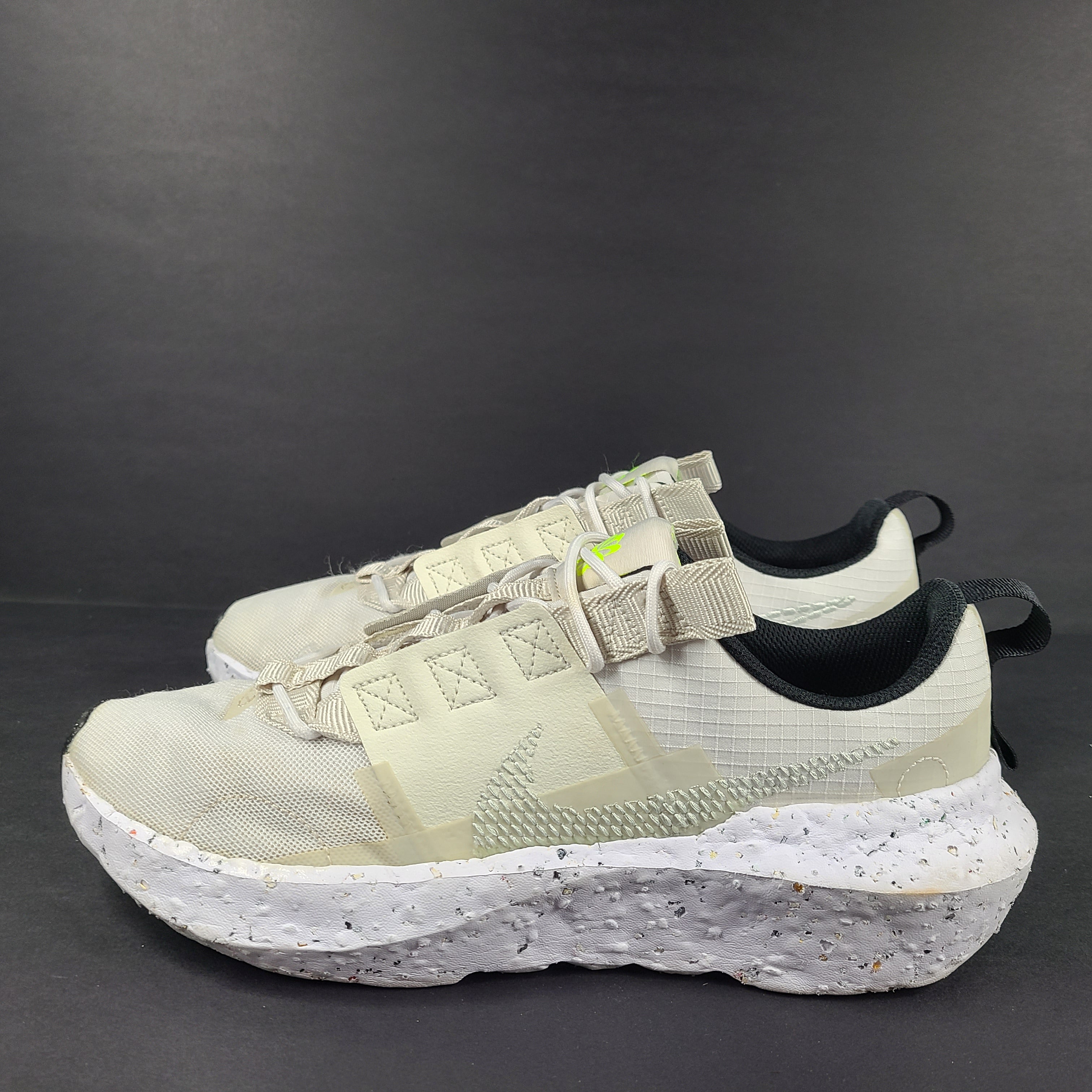 Nike Crater Impact SE in beige, black and neon green, size US 9, made in Indonesia.