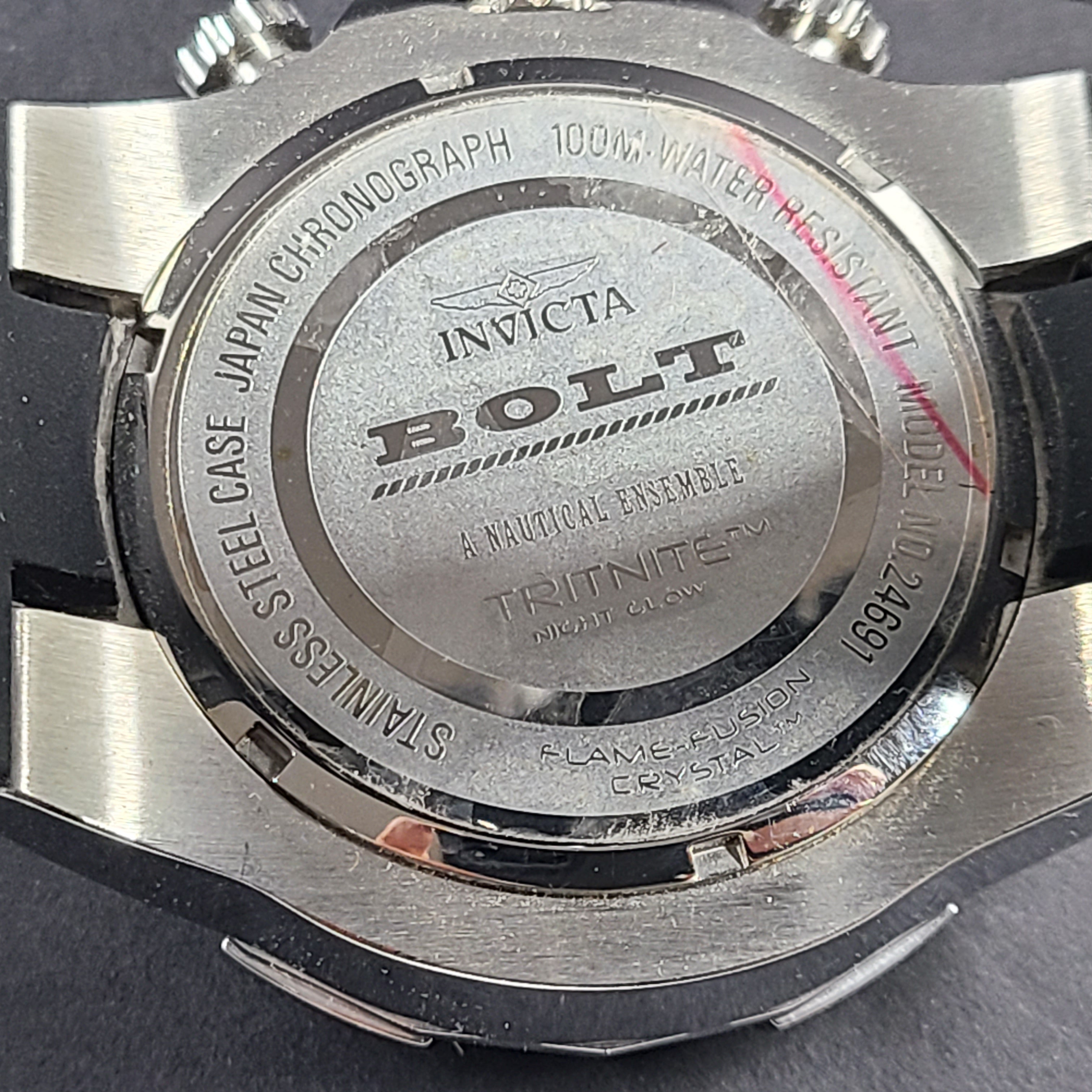 Invicta Bolt chronograph in stainless steel with silver and black tones.