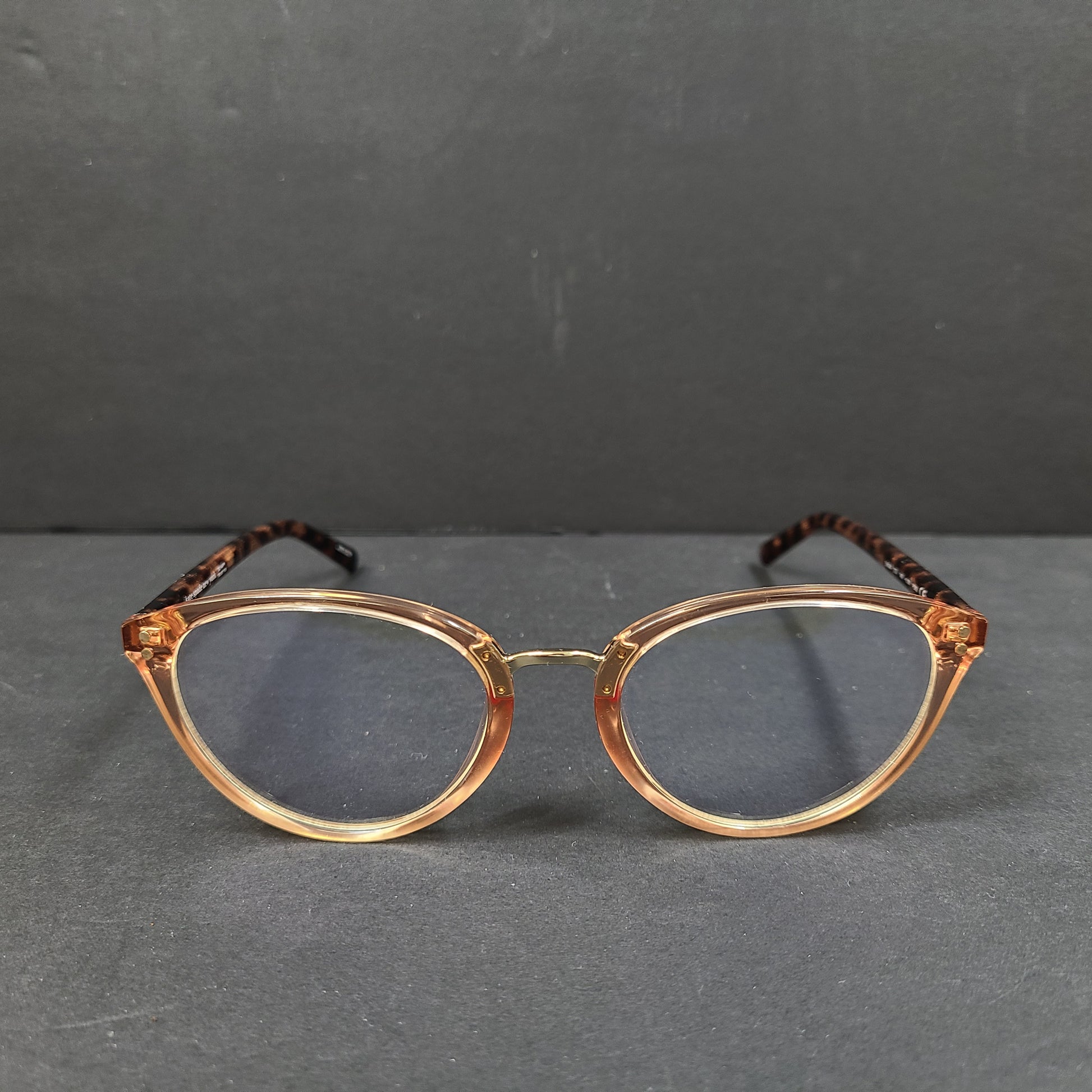 Kate Spade Emilia eyeglasses 2T3 140 in tortoise and peach with a branded arm inscription.