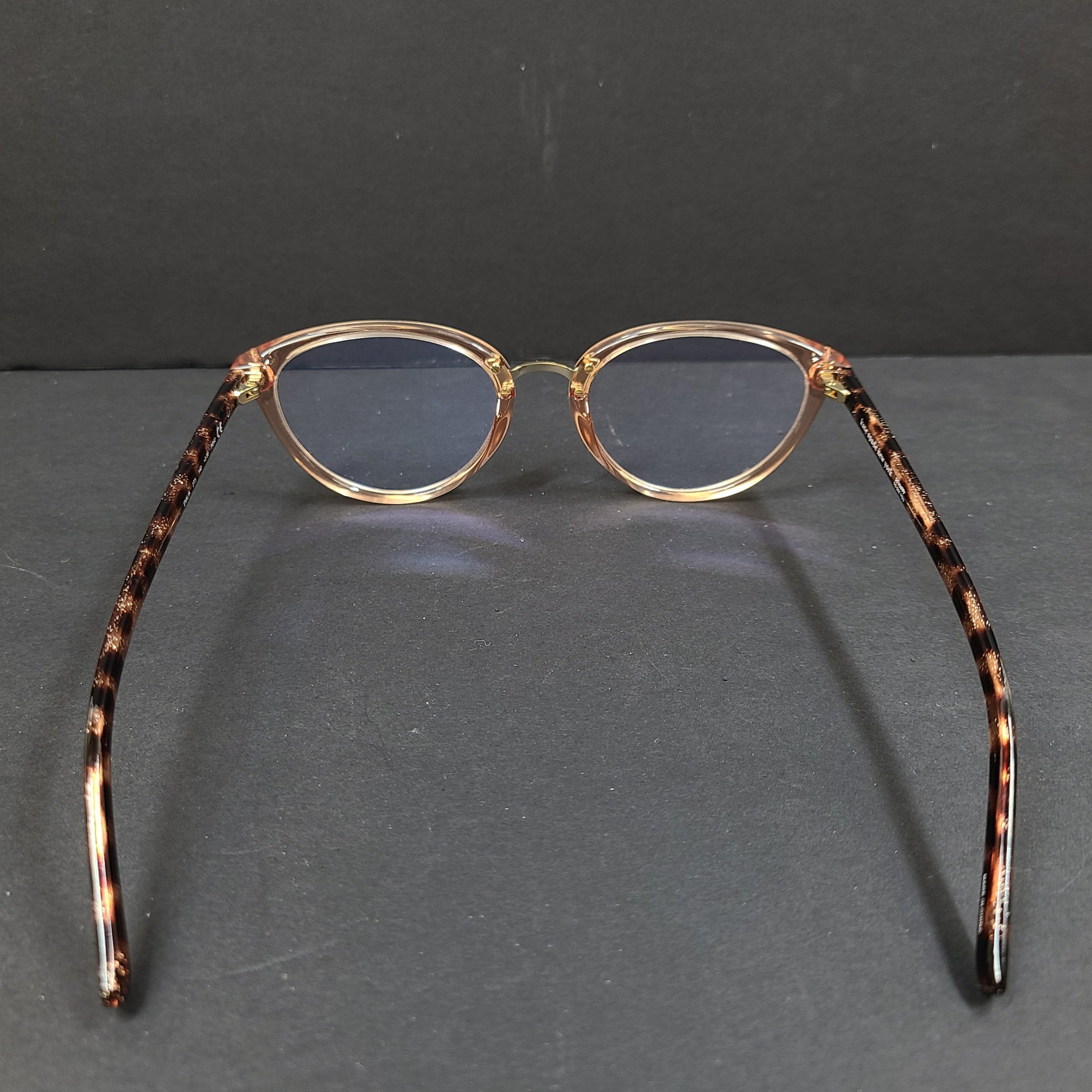 Kate Spade Emilia eyeglasses 2T3 140 in tortoise and peach with a branded arm inscription.
