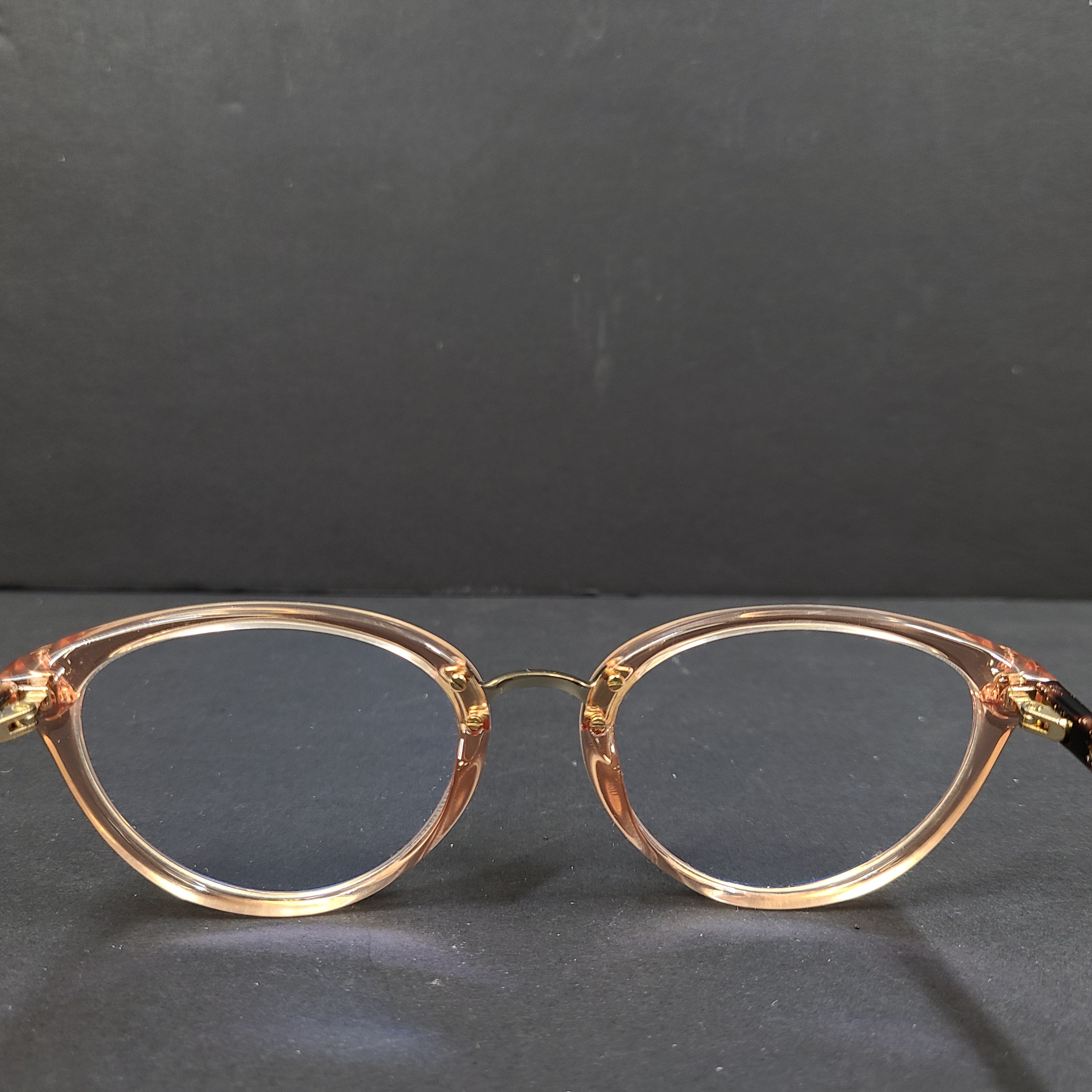 Kate Spade Emilia eyeglasses 2T3 140 in tortoise and peach with a branded arm inscription.