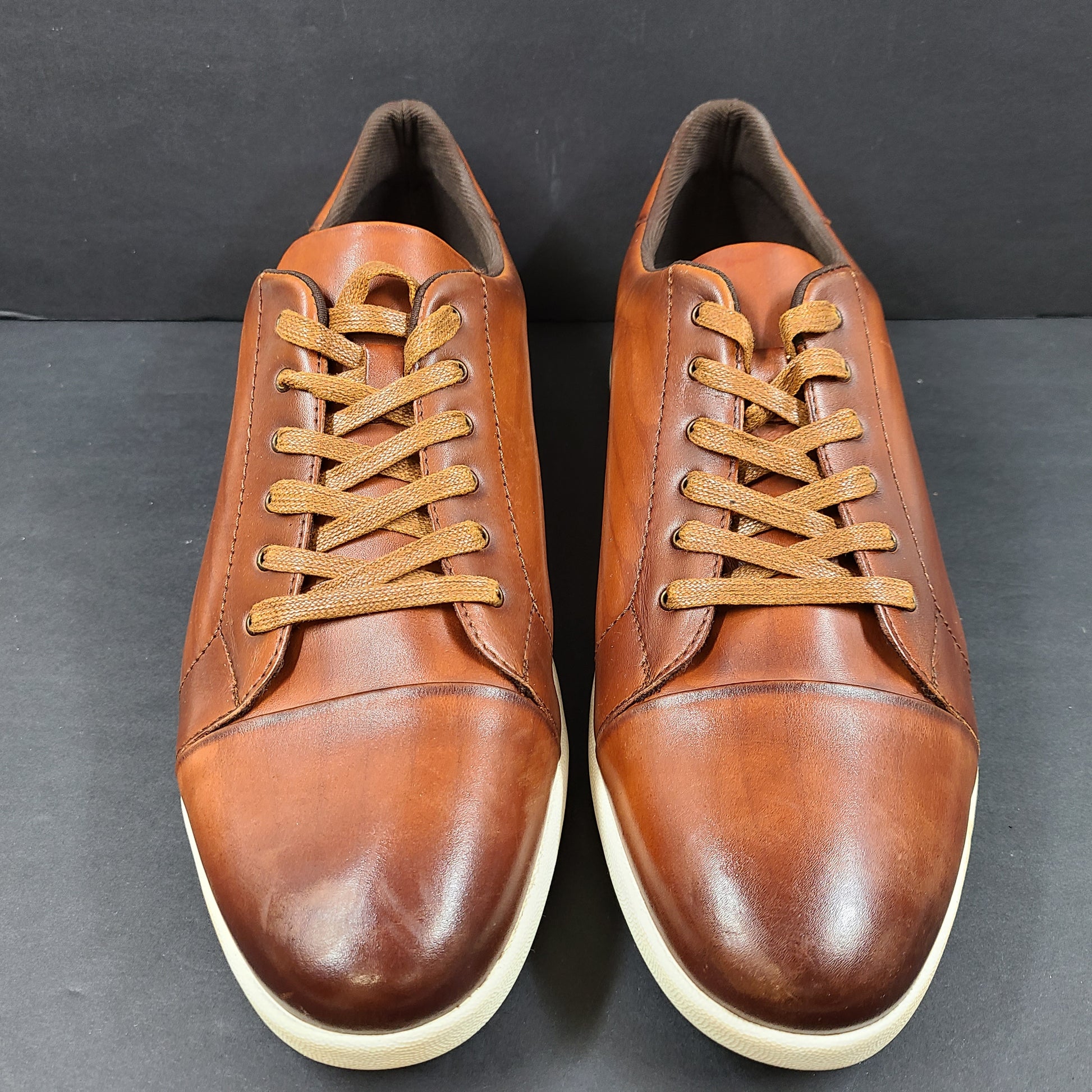 Brown Stacy Adams men's leather shoes in size 14 with textile lining and manmade sole designed for dress-casual wear.