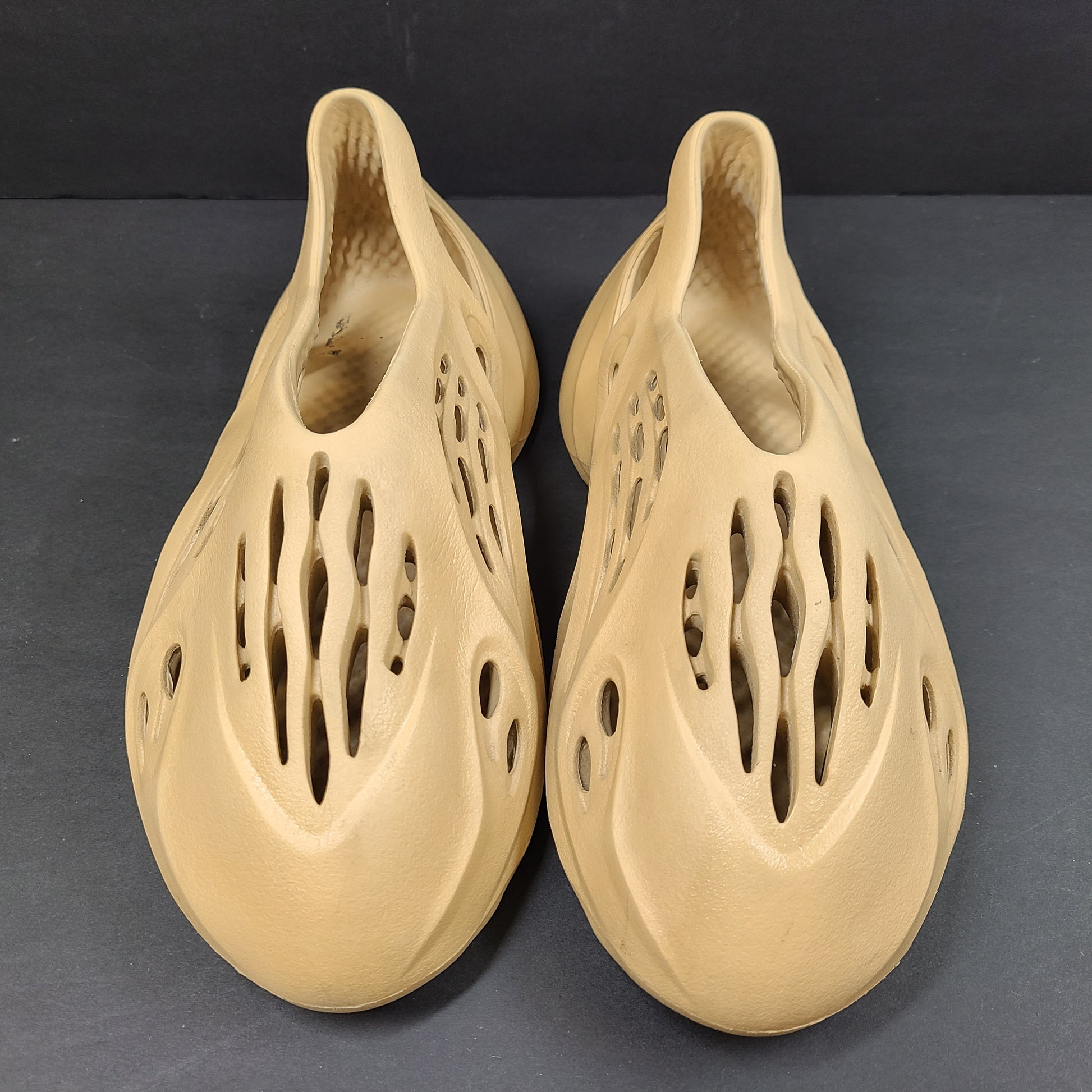 Adidas Foam Runner in beige, size US 8, slip-on foam design with ventilated construction for breathable comfort.