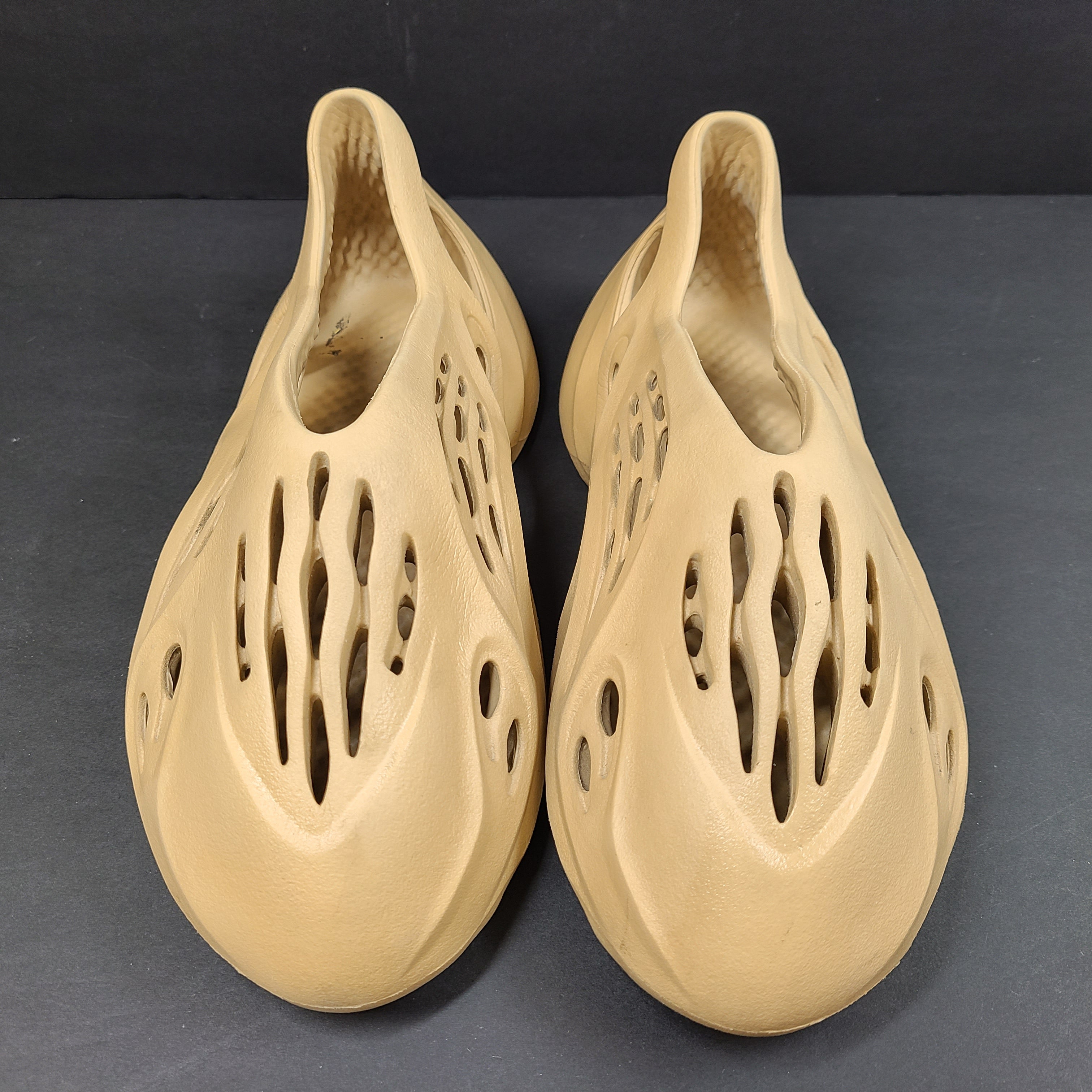 Adidas Foam Runner in beige, size US 8, slip-on foam design with ventilated construction for breathable comfort.