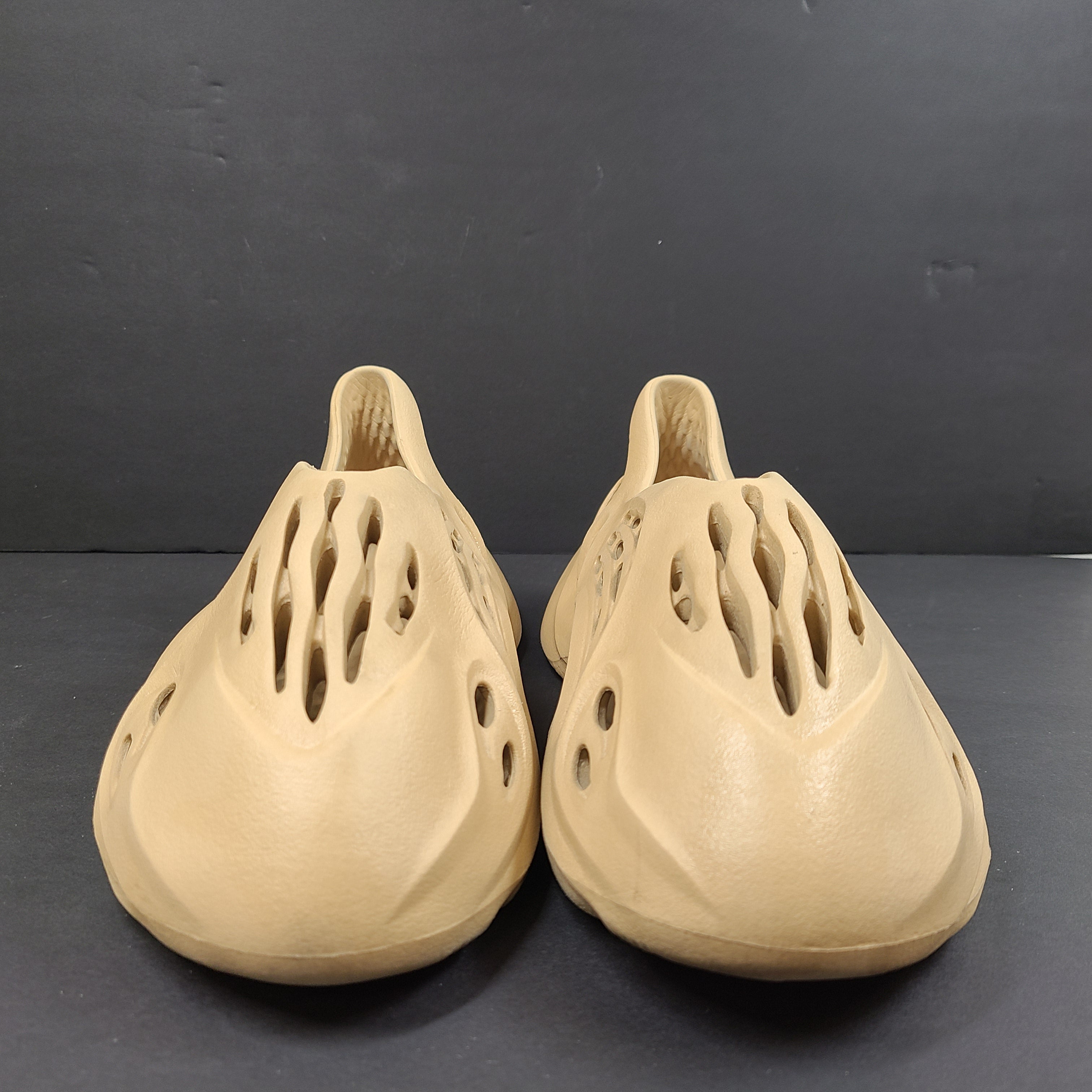 Adidas Foam Runner in beige, size US 8, slip-on foam design with ventilated construction for breathable comfort.