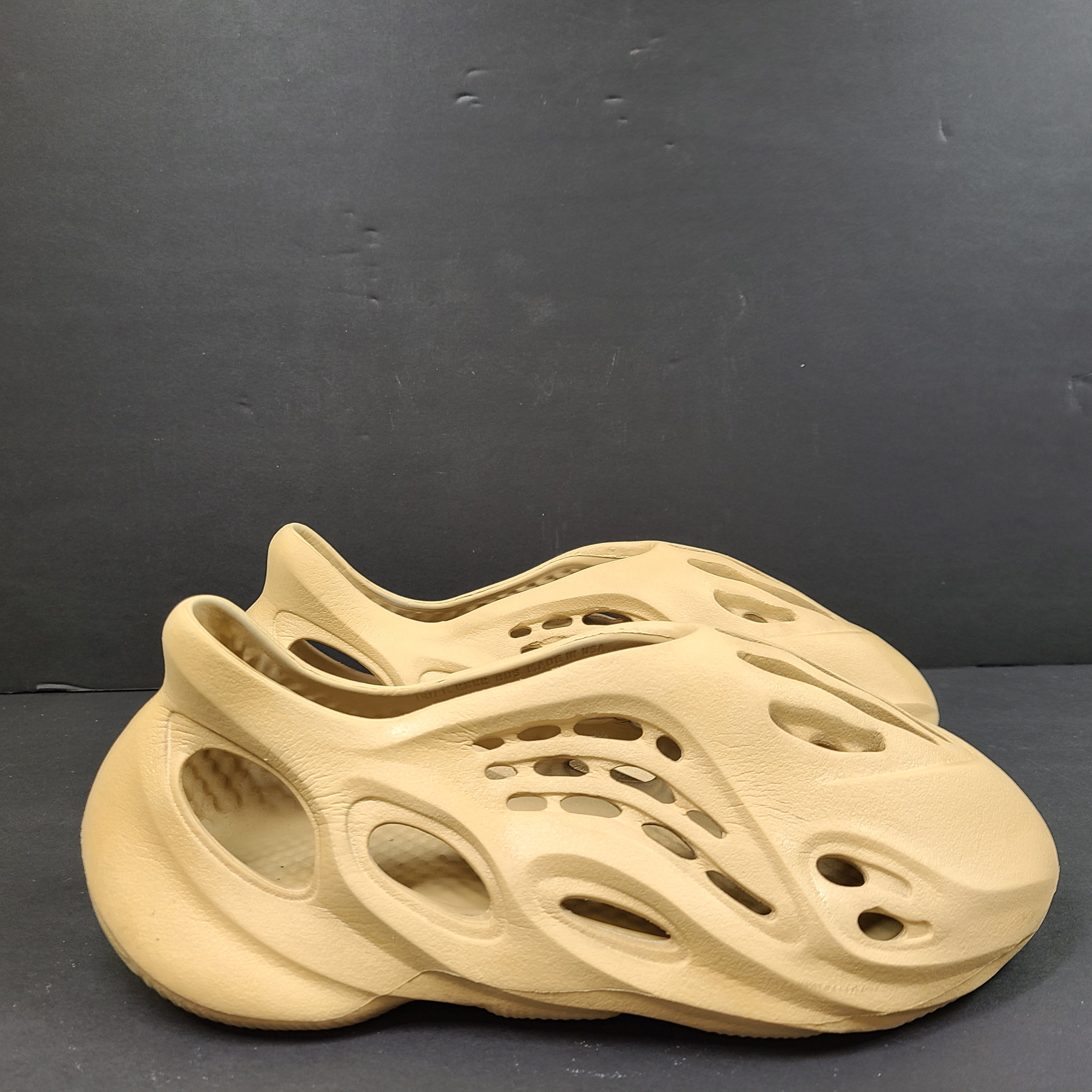 Adidas Foam Runner in beige, size US 8, slip-on foam design with ventilated construction for breathable comfort.