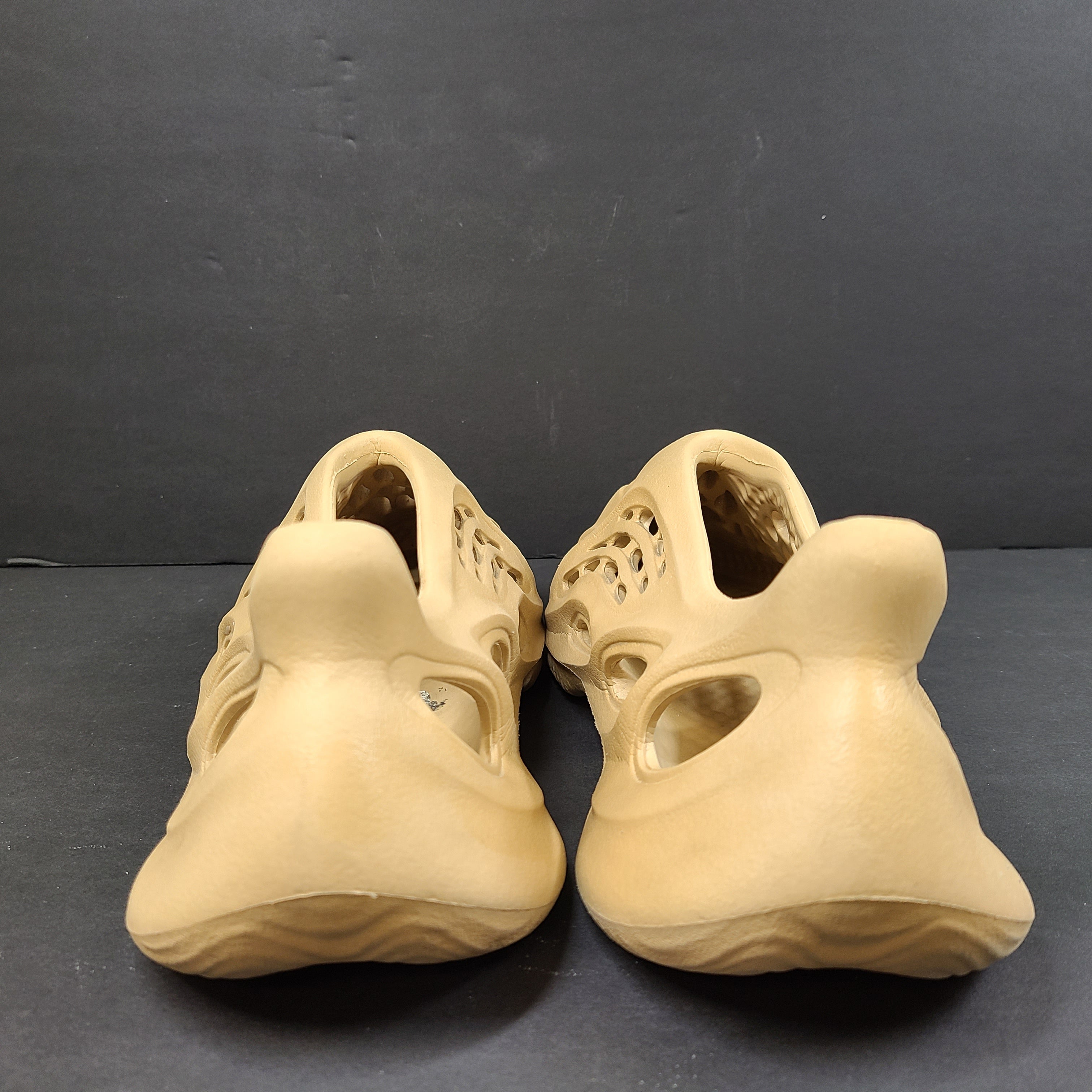 Adidas Foam Runner in beige, size US 8, slip-on foam design with ventilated construction for breathable comfort.