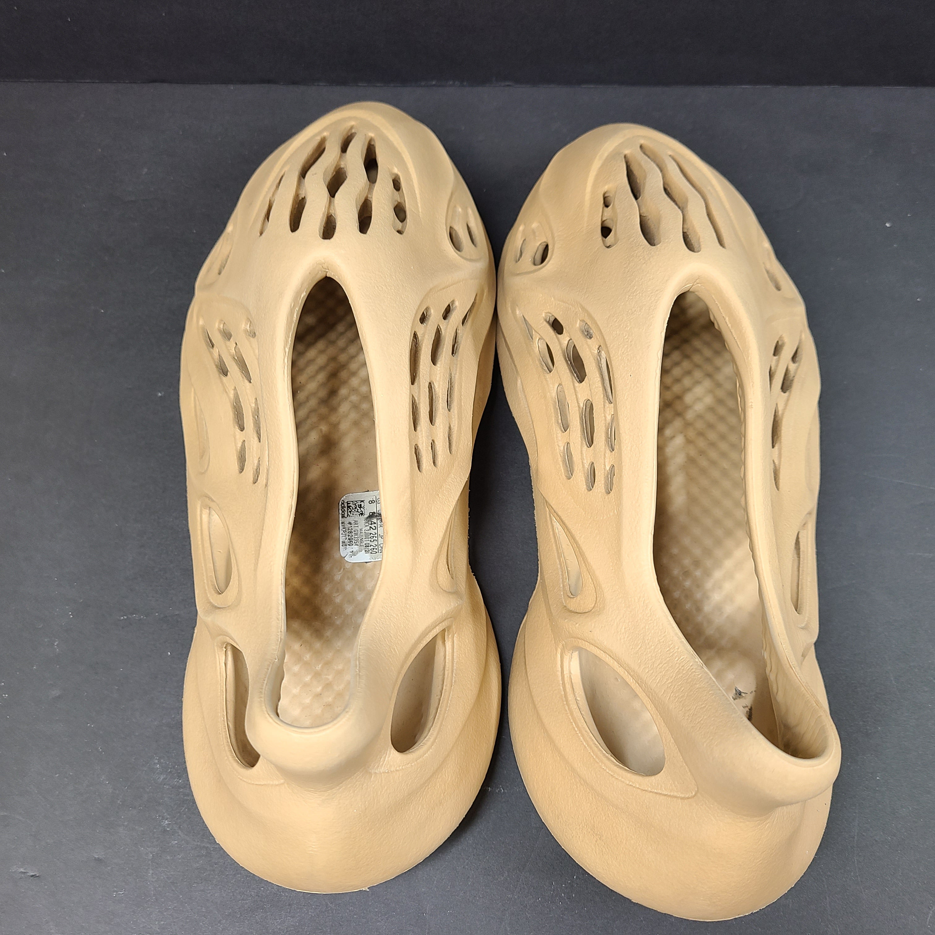 Adidas Foam Runner in beige, size US 8, slip-on foam design with ventilated construction for breathable comfort.