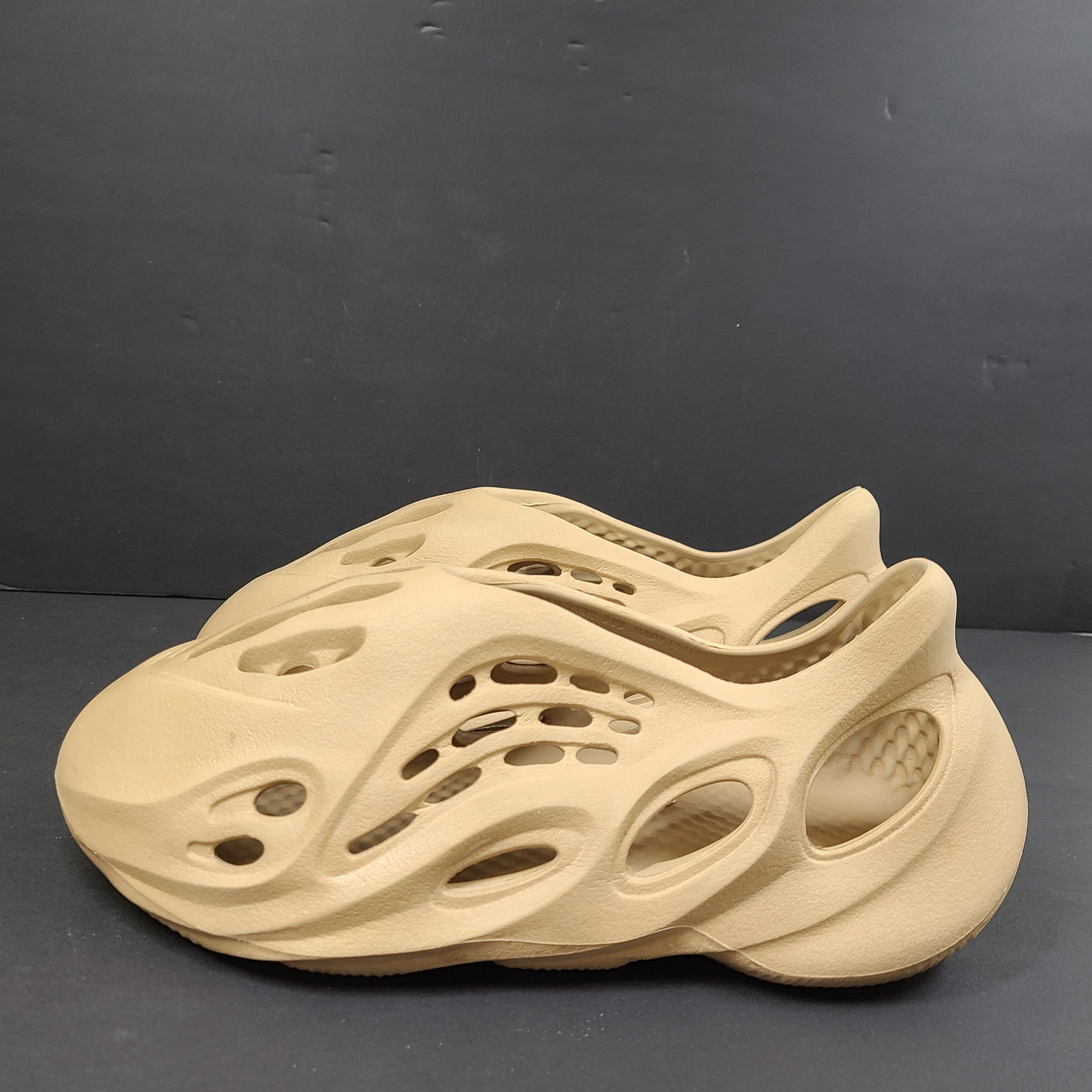Adidas Foam Runner in beige, size US 8, slip-on foam design with ventilated construction for breathable comfort.
