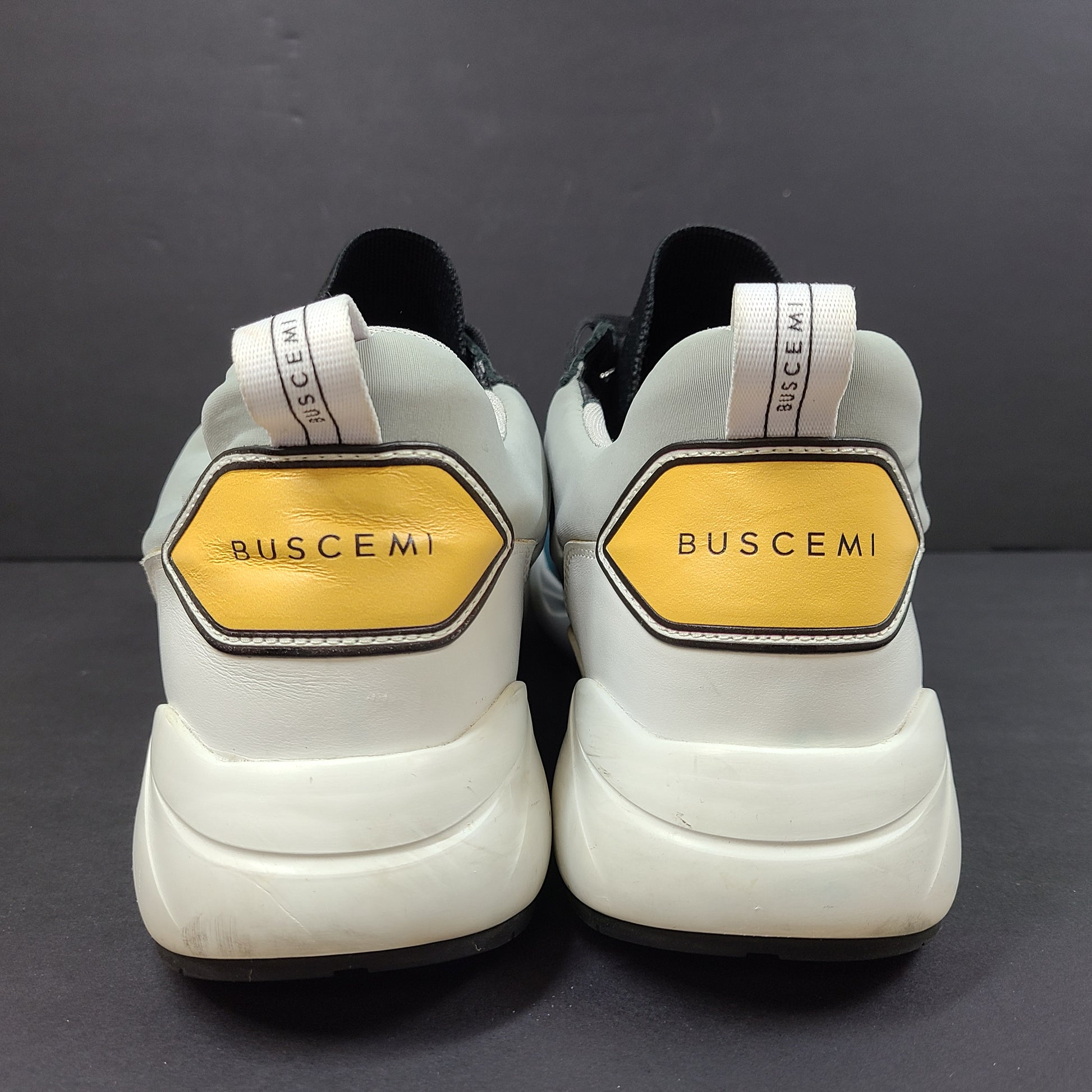 Buscemi multicolor leather sneakers in size 44 feature signature branding on tongue, heel, and sole.