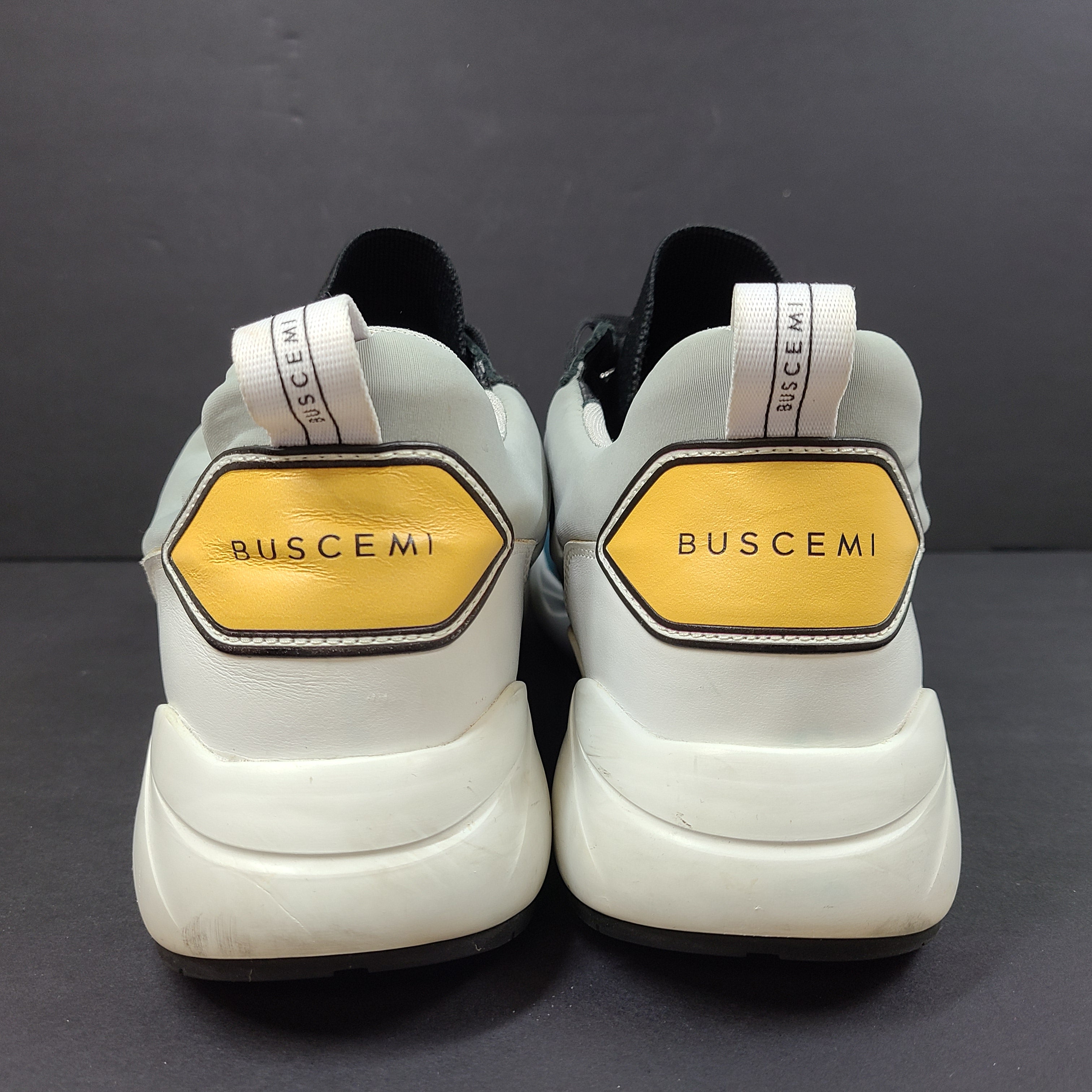 Buscemi multicolor leather sneakers in size 44 feature signature branding on tongue, heel, and sole.
