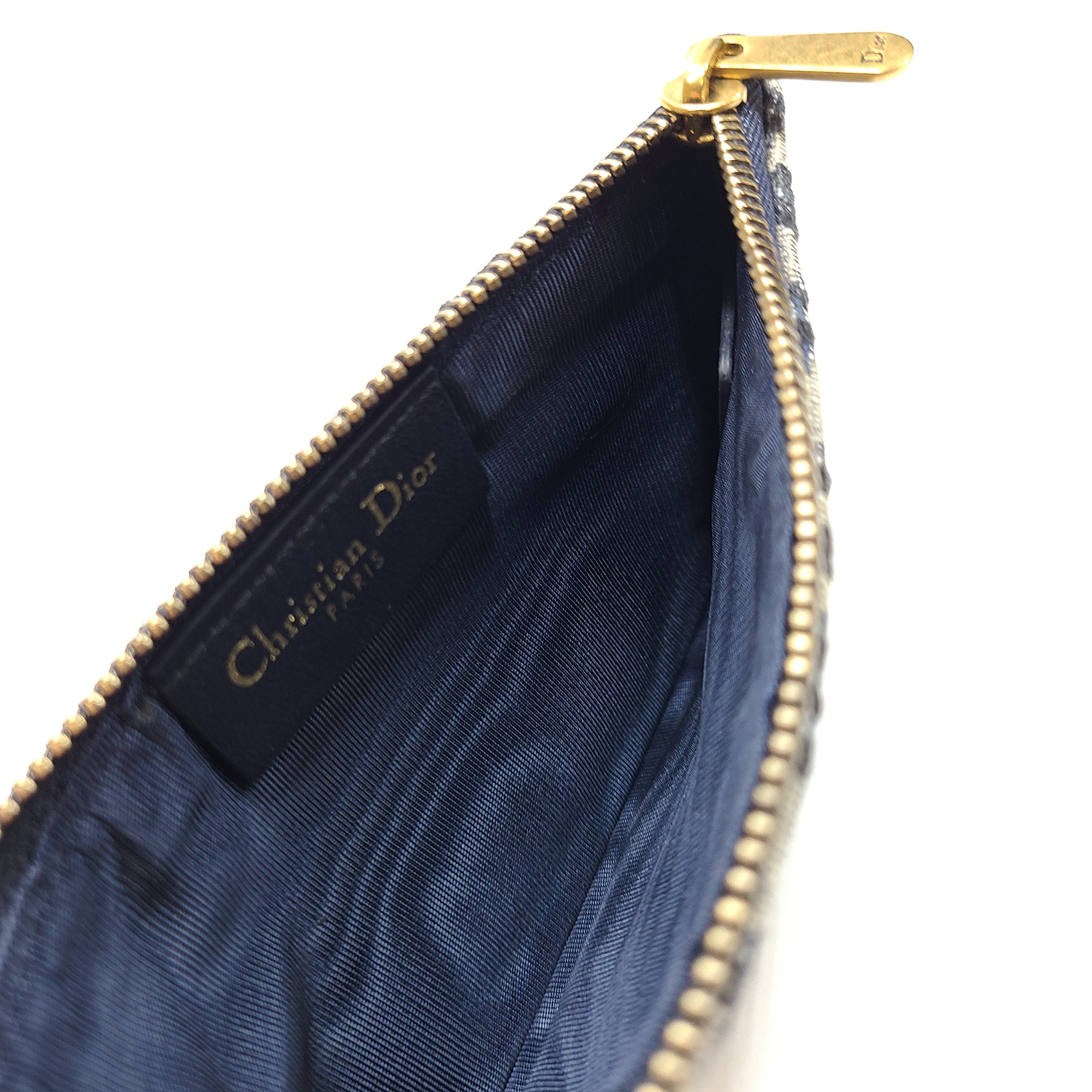Christian Dior Small Saddle Pouch with Chain Handbag Oblique Canvas Blue