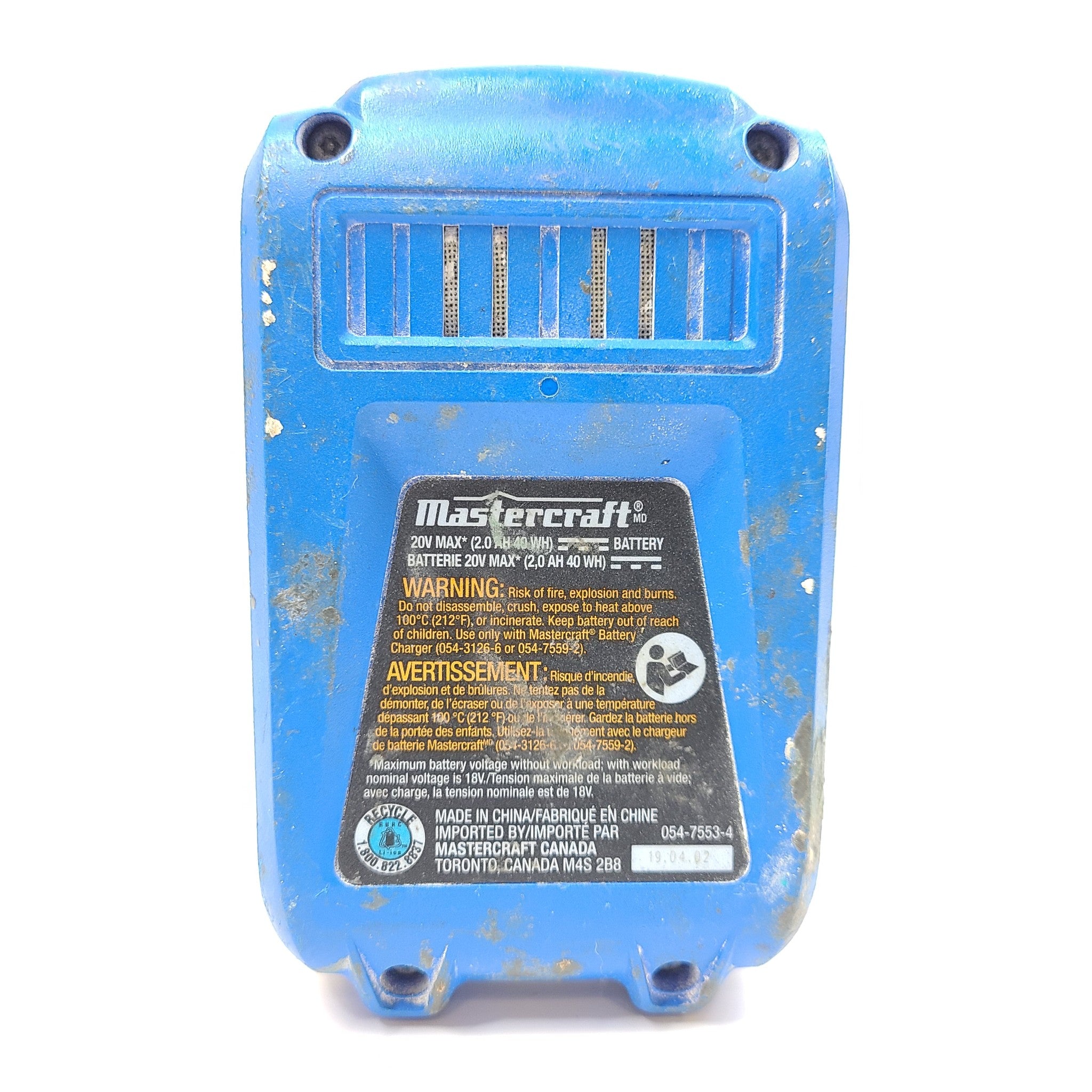 Mastercraft 20v Max 2.0Ah Lithium Ion Battery 054-7553-4 40Wh Grade C