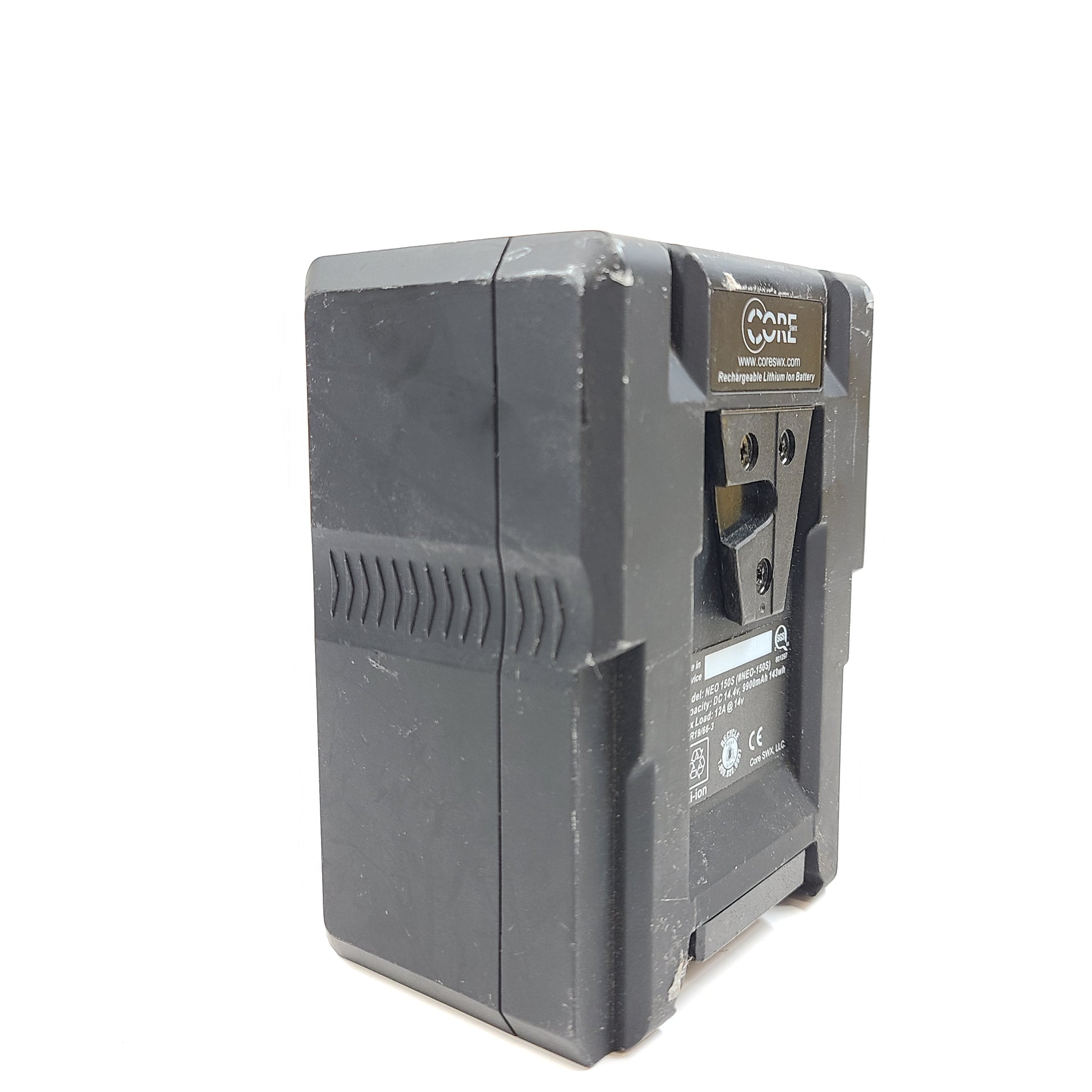 Black Core SWX Hypercore NEO 150S V-mount lithium-ion battery rated 143Wh for professional video power.