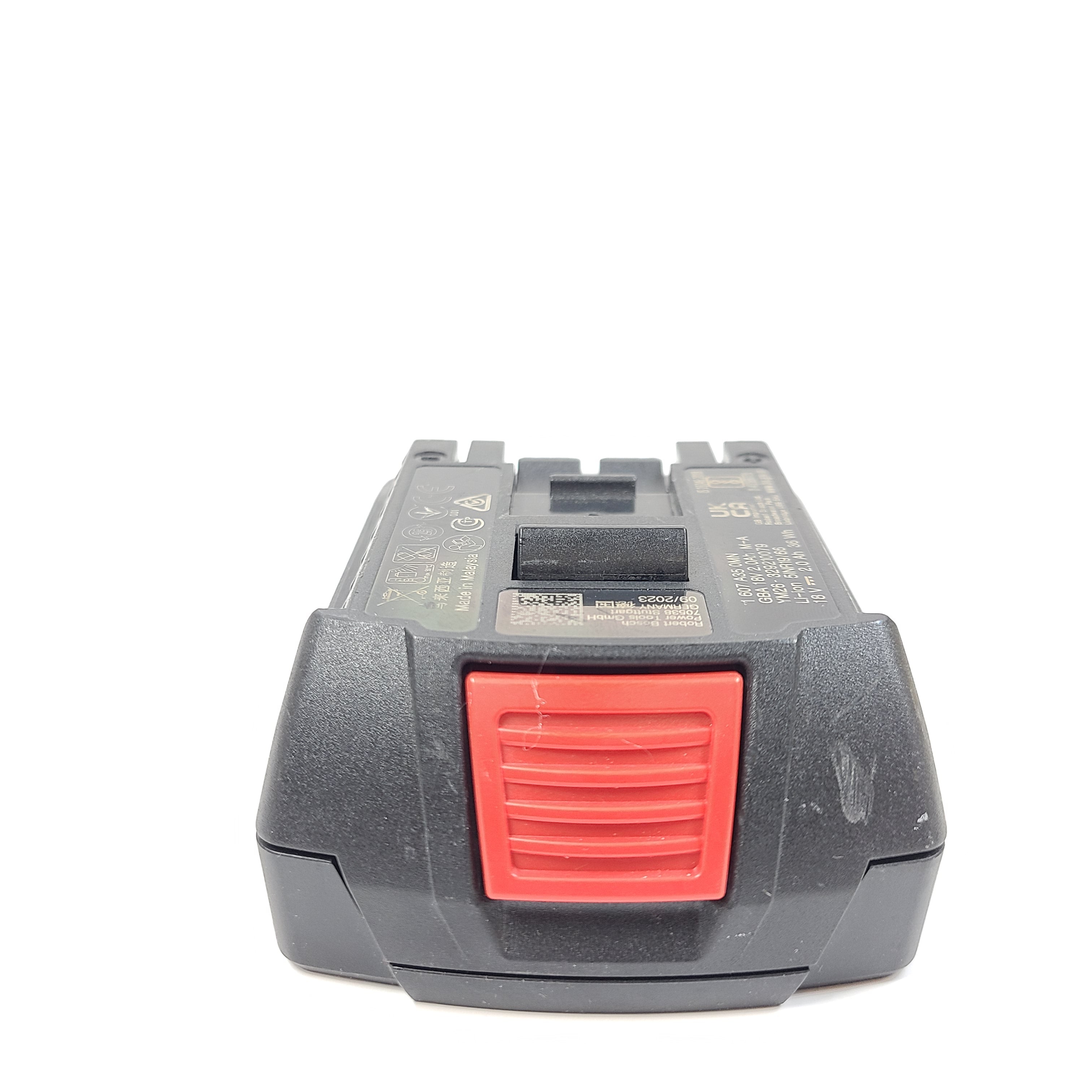 Bosch 18V 2.0Ah Li-Ion BAT622 battery in black and red for Bosch 18V cordless tools.