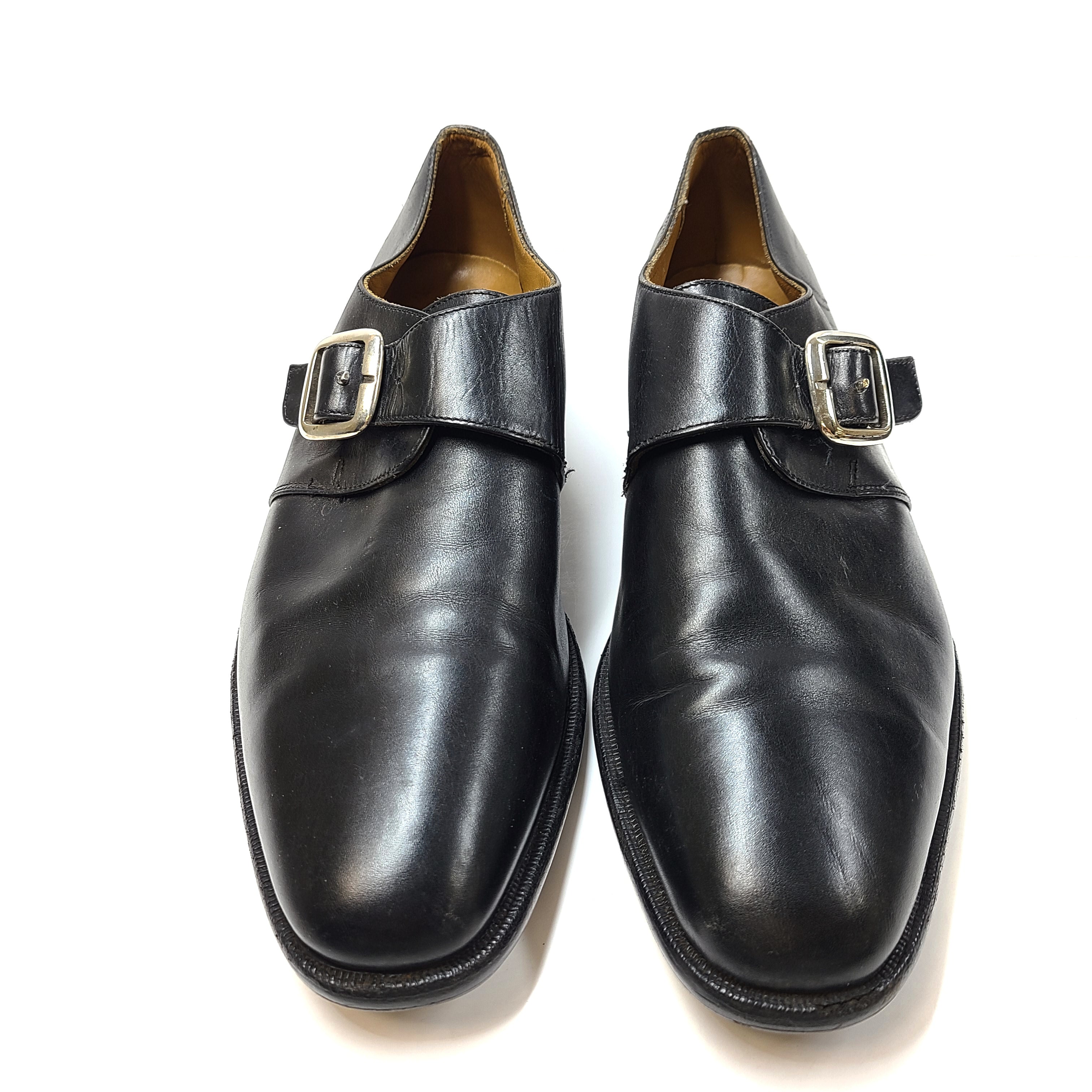 A black leather monk strap men's dress shoe in size 10.5F labeled Churchill.