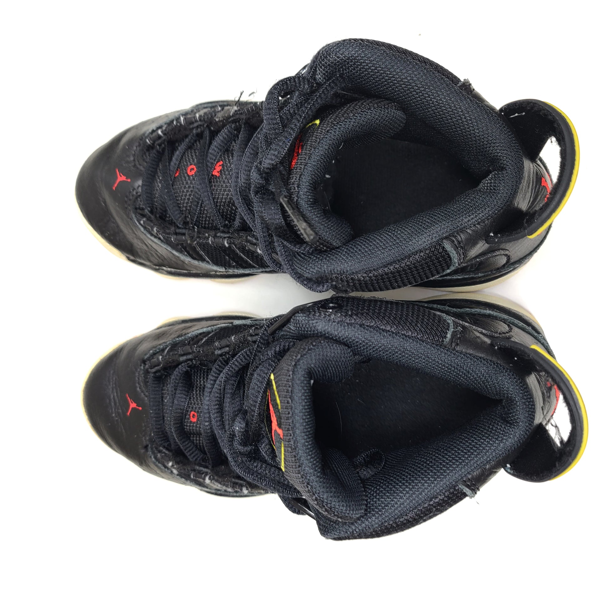 Black Jordan Air Jordan 6 Rings youth sneaker US 1 with slight sole wear and minor leather creasing.