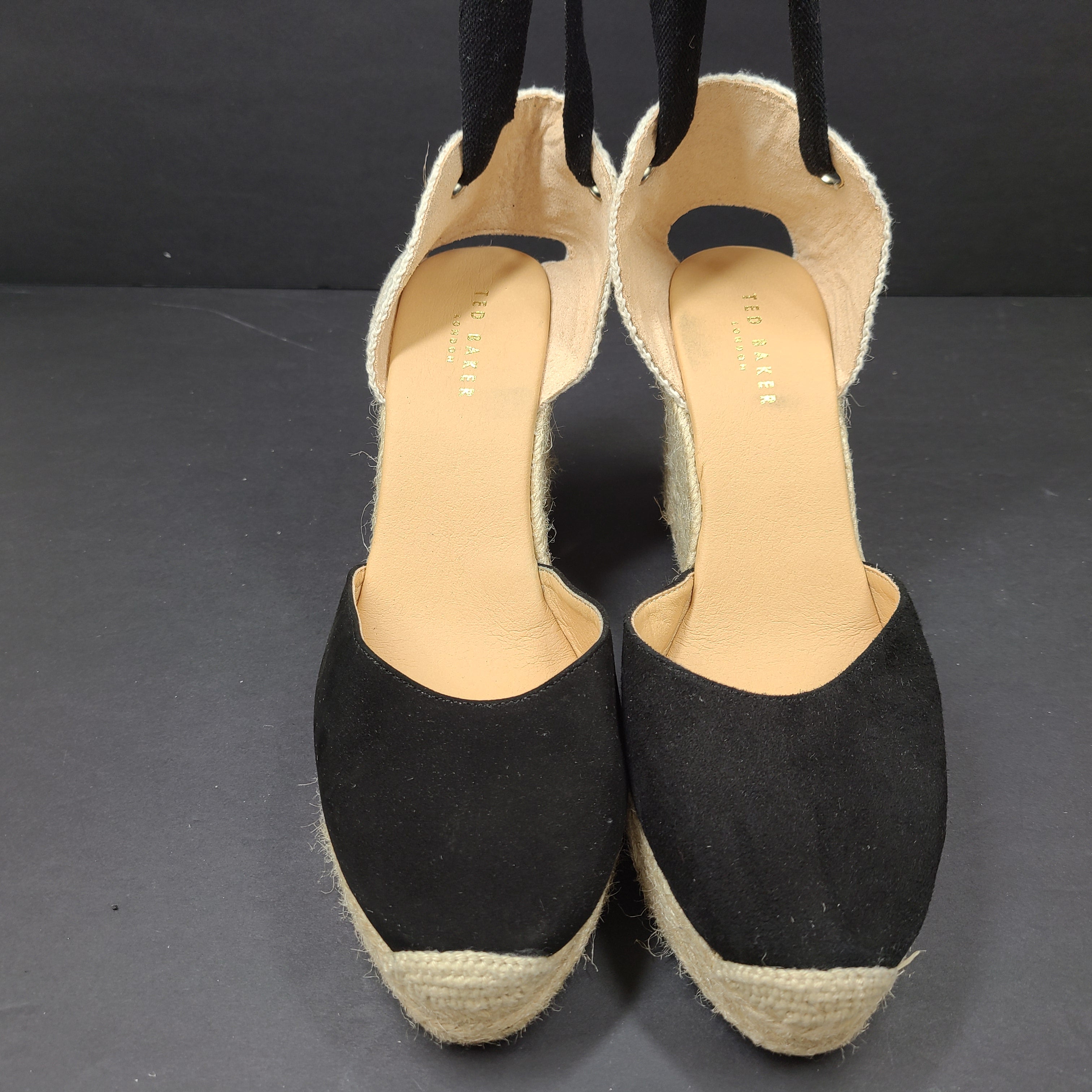 Black and beige Ted Baker Gia espadrille wedge sandals in women's EU 40, made in Spain.