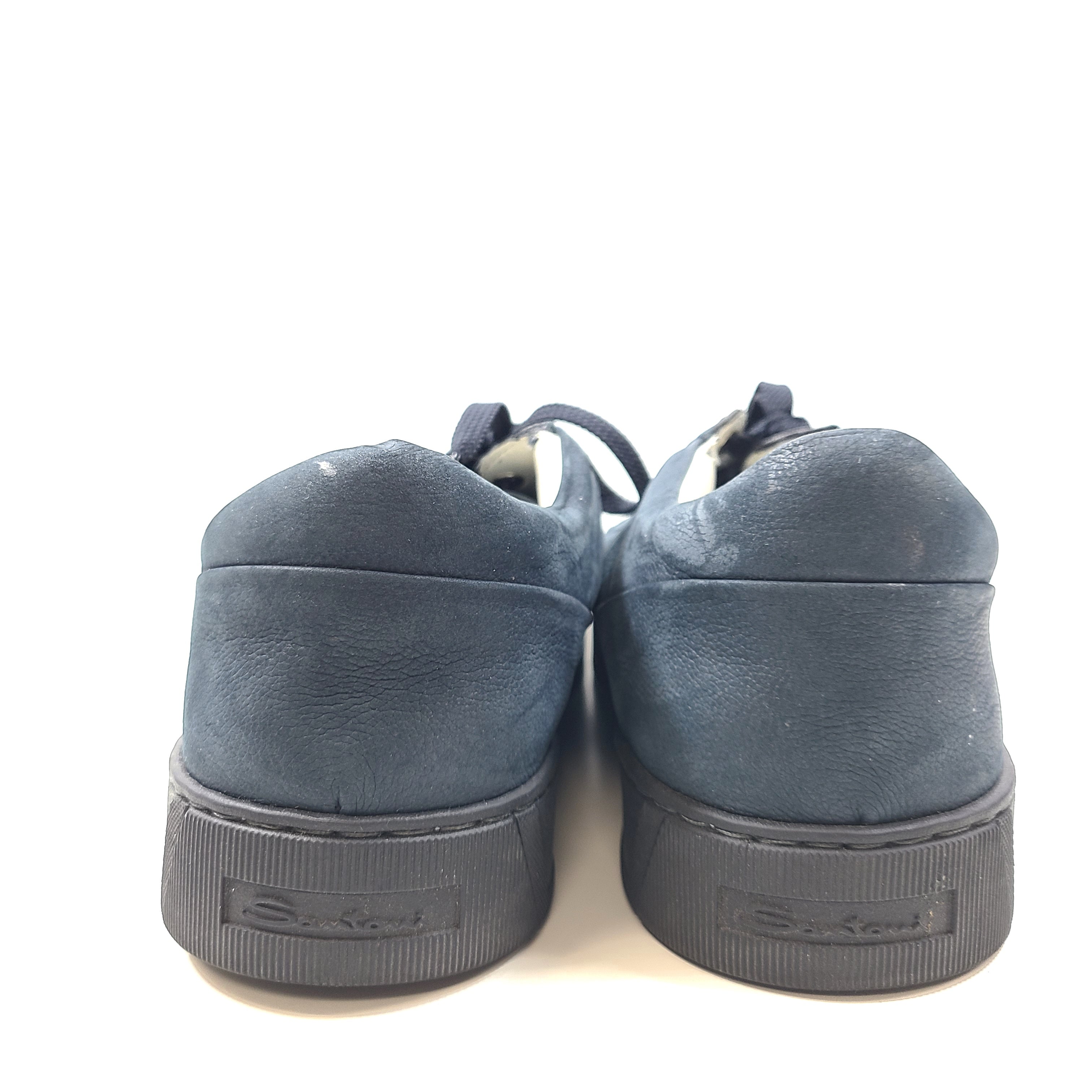 Santoni Men's Grained Leather Low-Top Lace-Up Sneakers Blue Sz 11