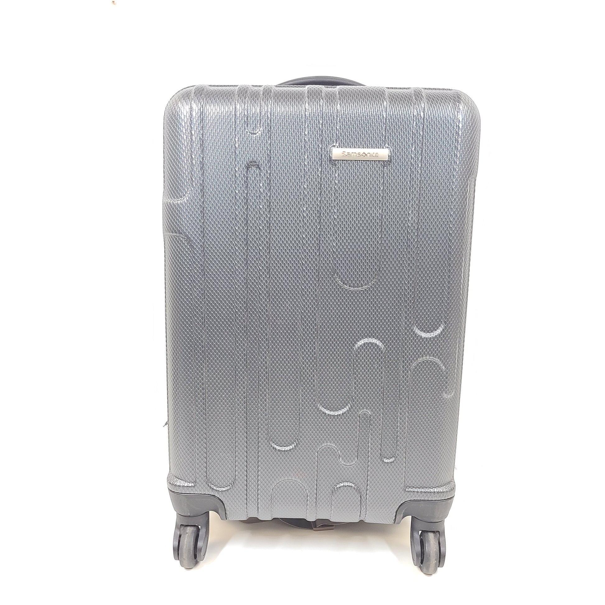 Gray Samsonite suitcase model 73652 with minor exterior scratches and light wear.