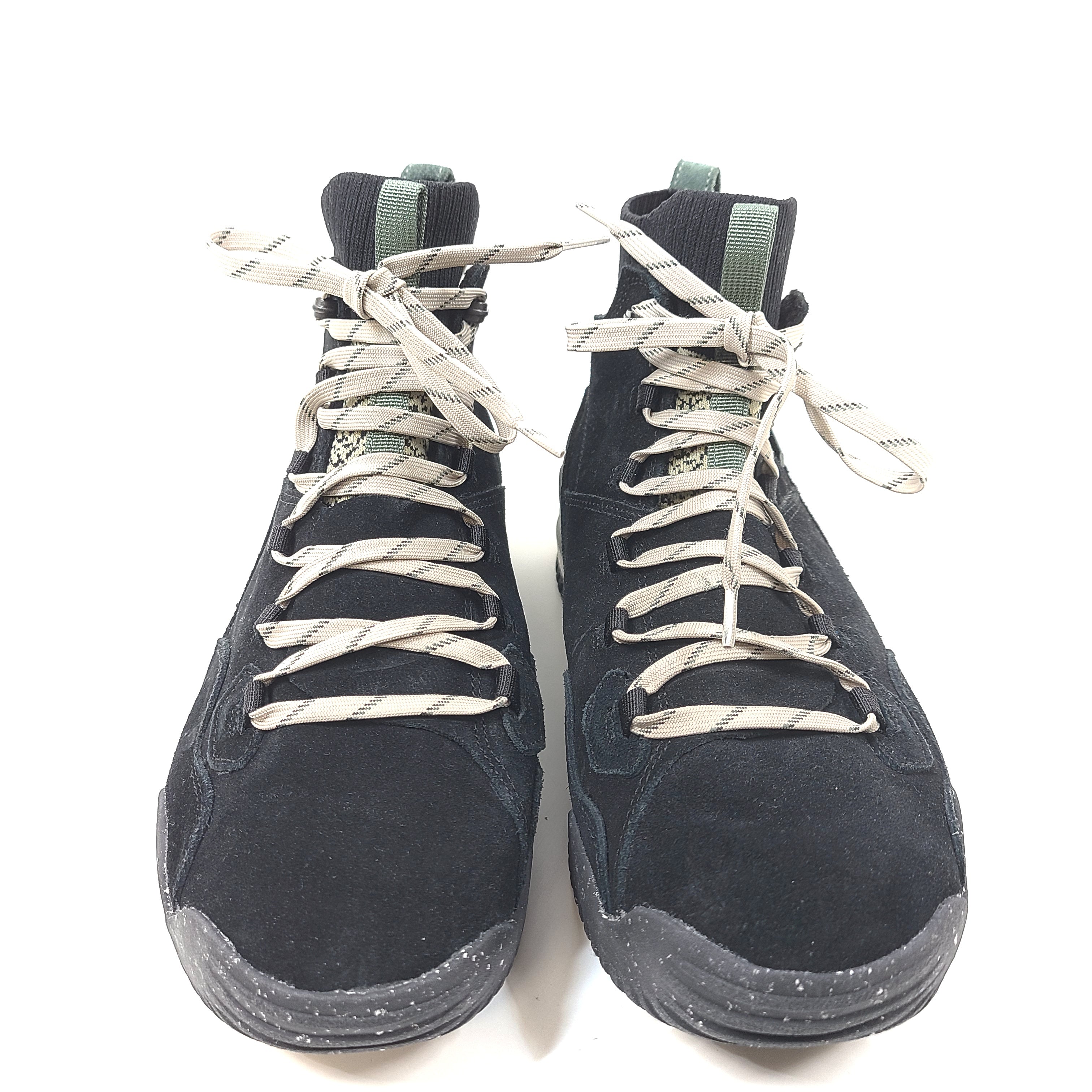 Black and green high-top waterproof men's hiking shoes from The North Face, model NF0A5G2Z, US size 10.