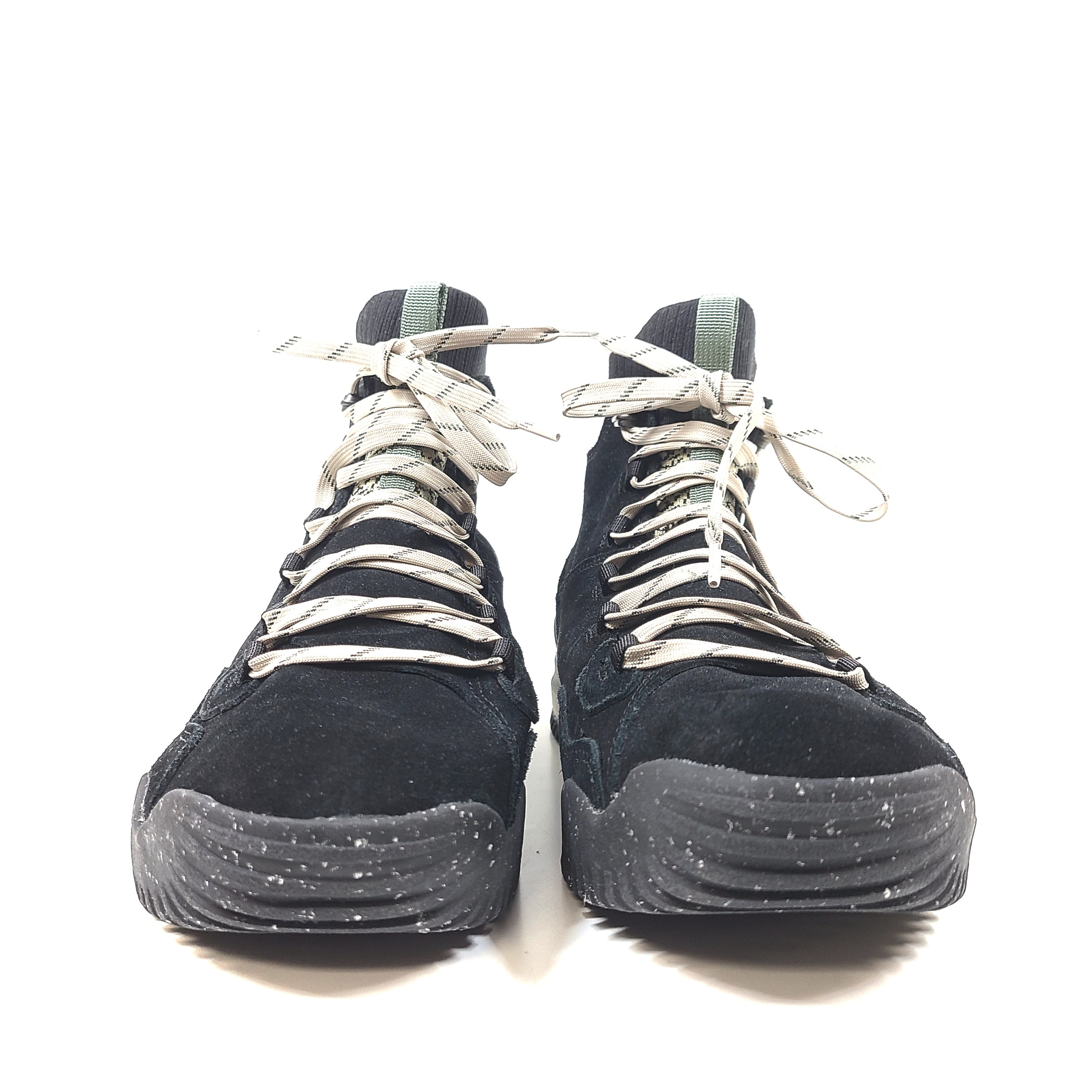 Black and green high-top waterproof men's hiking shoes from The North Face, model NF0A5G2Z, US size 10.