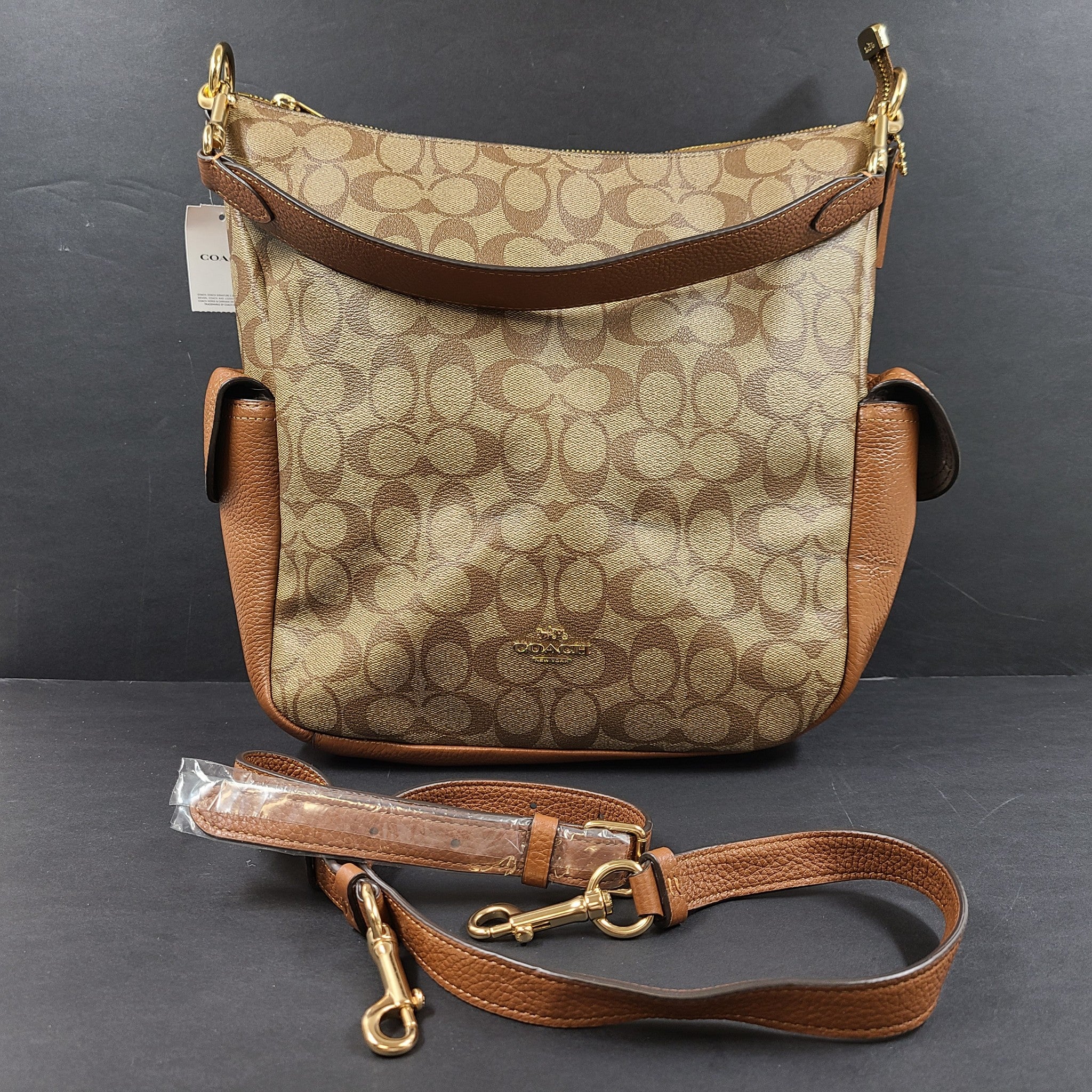 Coach Pennie Shoulder Bag (Khaki Redwood) Signature Coated Canvas Handbag C1523