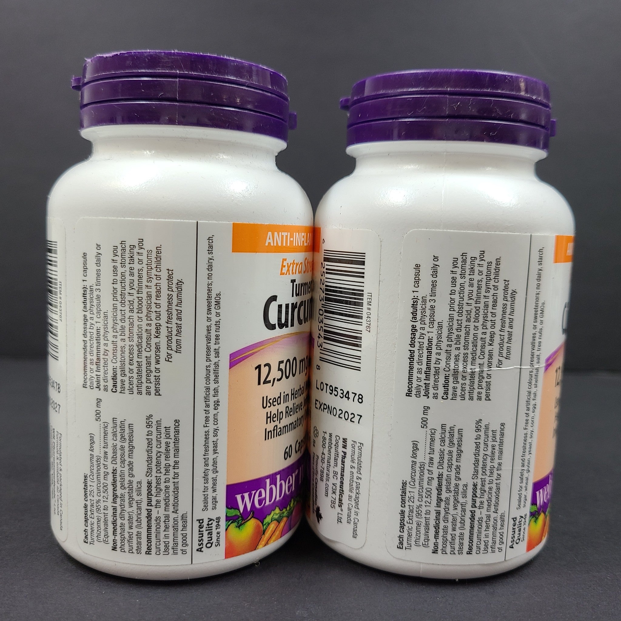 2 x 60 Ct Webber Naturals Turmeric Curcumin Extra Strength12,500 mg 11/27