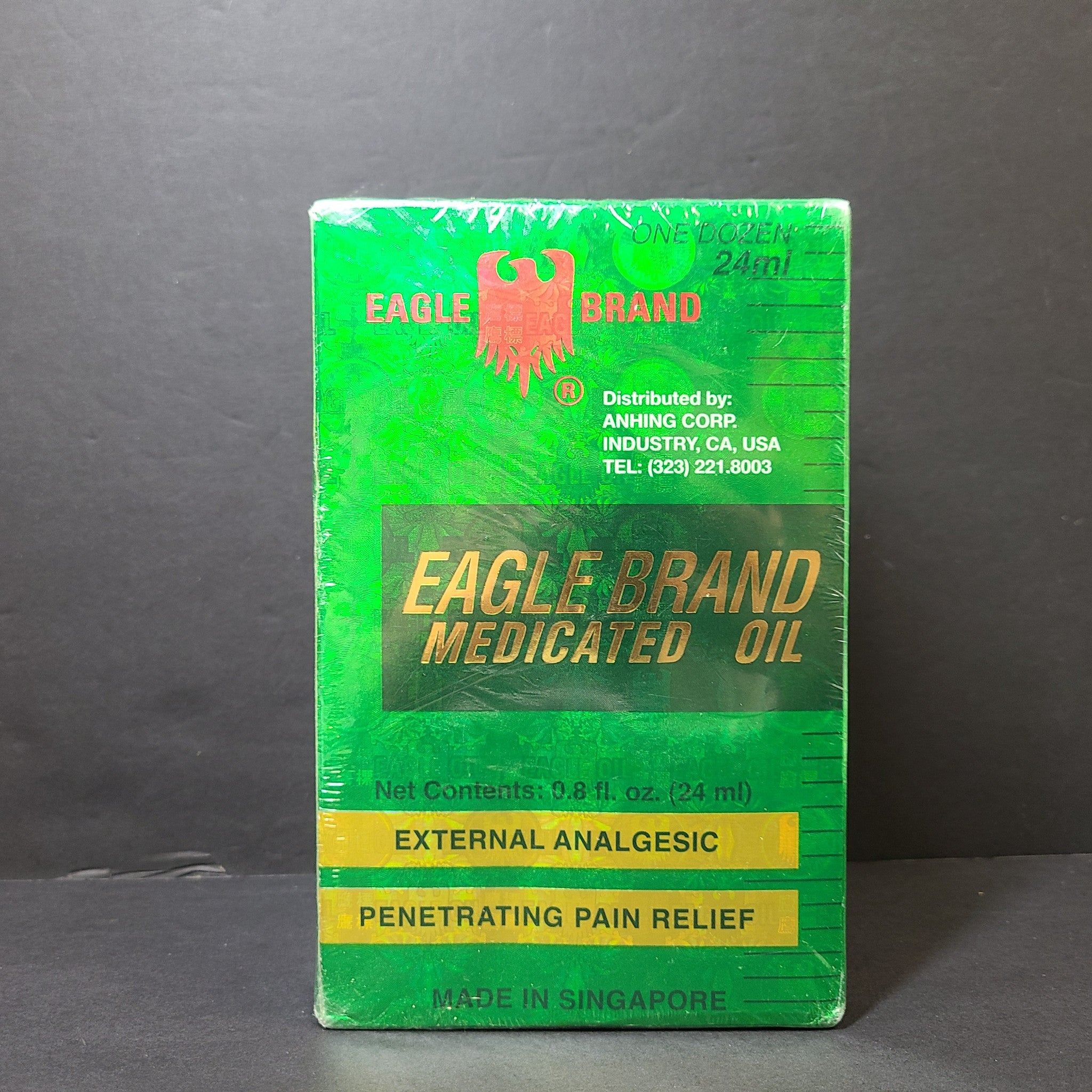 12 x 0.8 Oz /24 ml Eagle Brand Medicated Oil Bottle Dau Xanh Con O - 1 Dozen